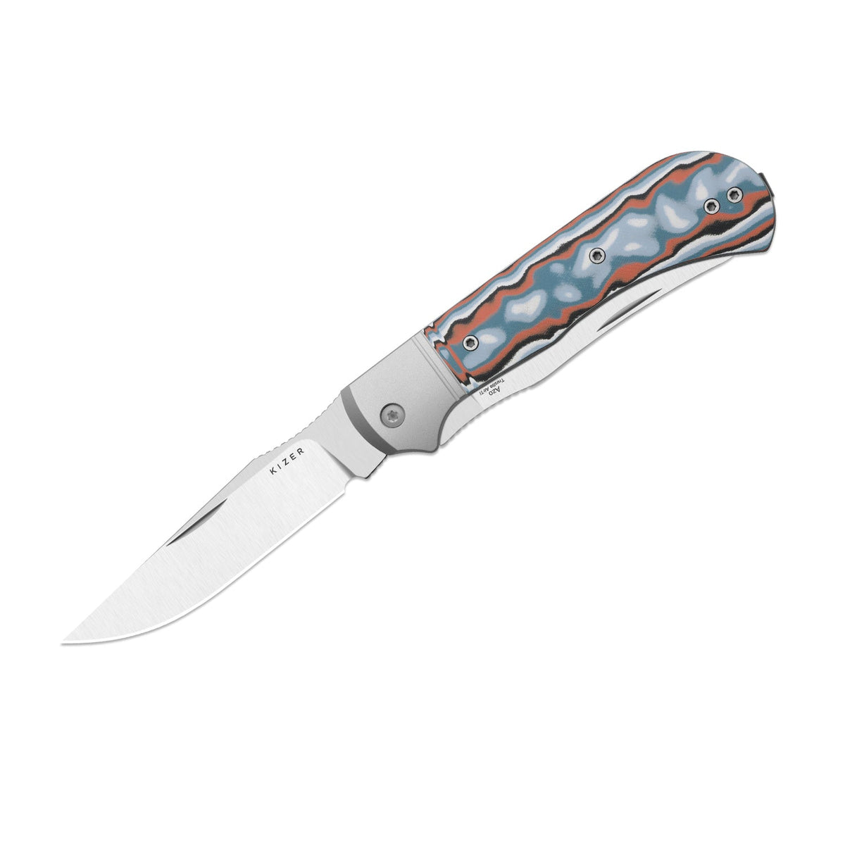 Trestle TP AirTi|BD1N Dual-Blade Clip Point & Spey Point | KStop™ 105° Half-Stop Trapper | Aluminum & vortex pattern micarta | KizerB™ 3761TPA4