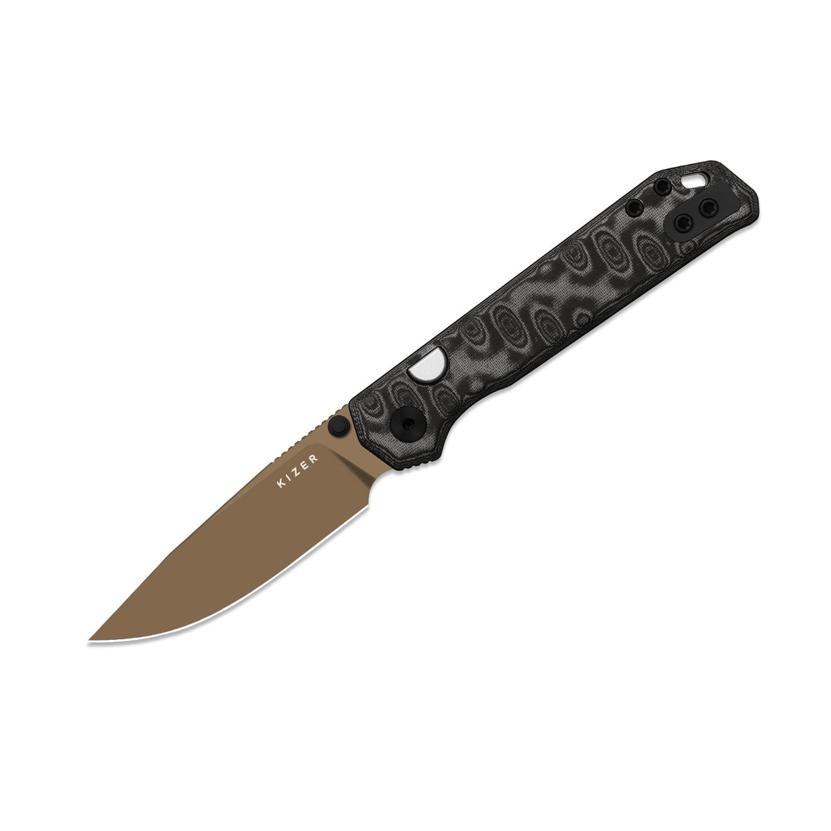 Begleiter 2.9 | Kizer Button Liner Lock™ | BD1N + Sunset Metal PVD | vortex pattern micarta | KizerV™ 3458.2BDA8