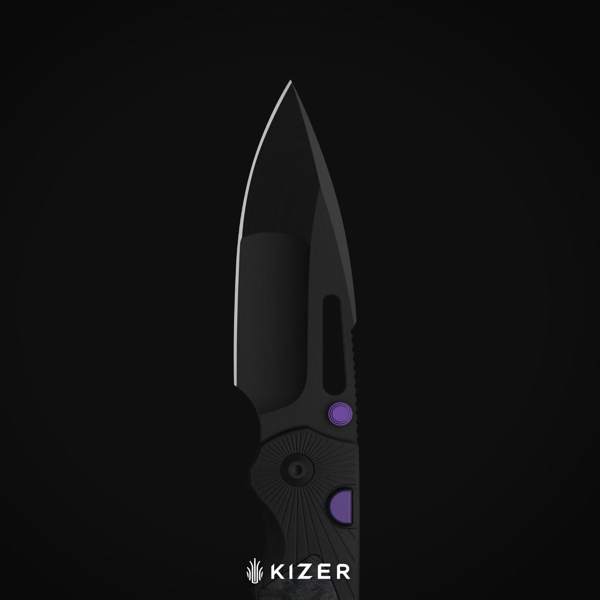 Durandal | Kizer Button Liner Lock™ | Aluminum & Fatcarbon® Black Dark Matter | S35VN + Black PVD Coating | KizerB™ 3765BD1