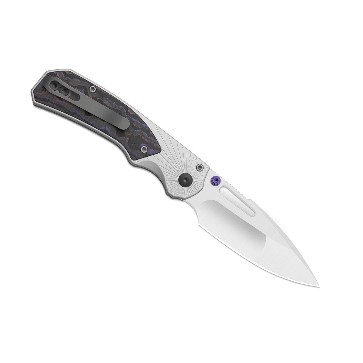Durandal | Kizer Button Liner Lock™ | Aluminum & Fatcarbon® Purple Haze | S35VN + Satin | KizerB™ 3765BD3