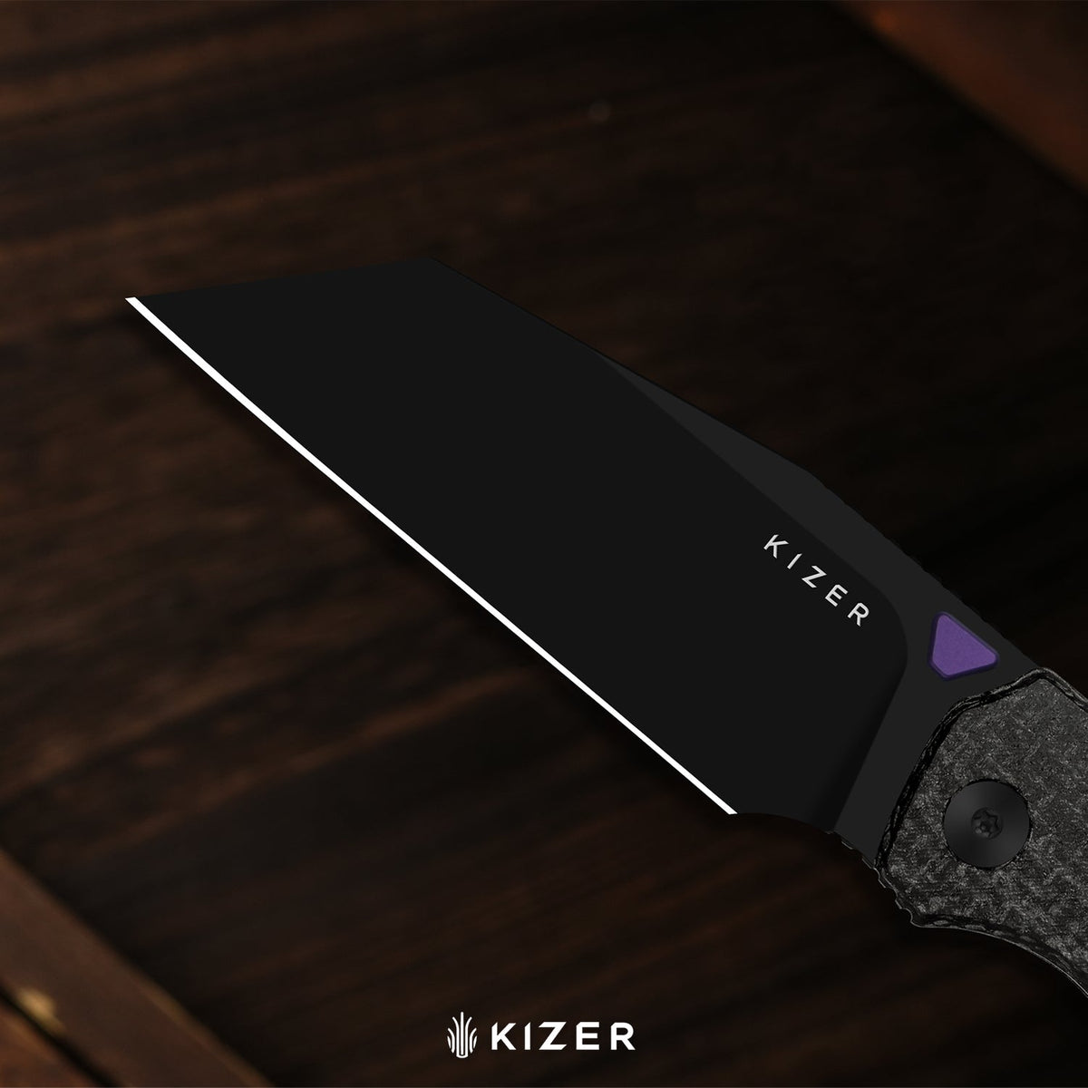 Wharning | Wharncliffe | Kizer Button Liner Lock™ | N690 | vortex pattern micarta | KizerV™ 3738BW2