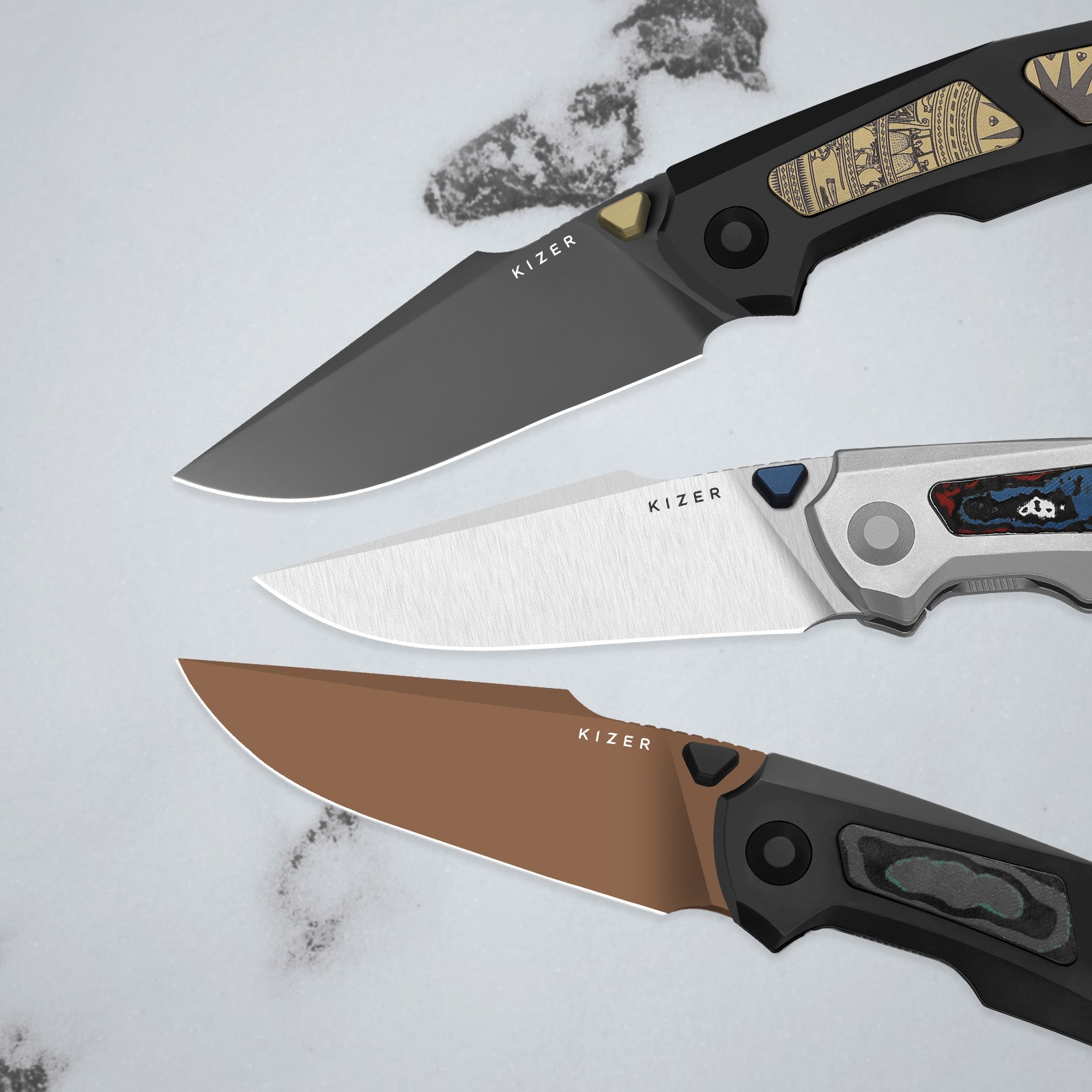 Feweed XL | S90V | Harpoon Blade | Titanium & Aluminum Laser Pattern | KizerB™ 4694A1