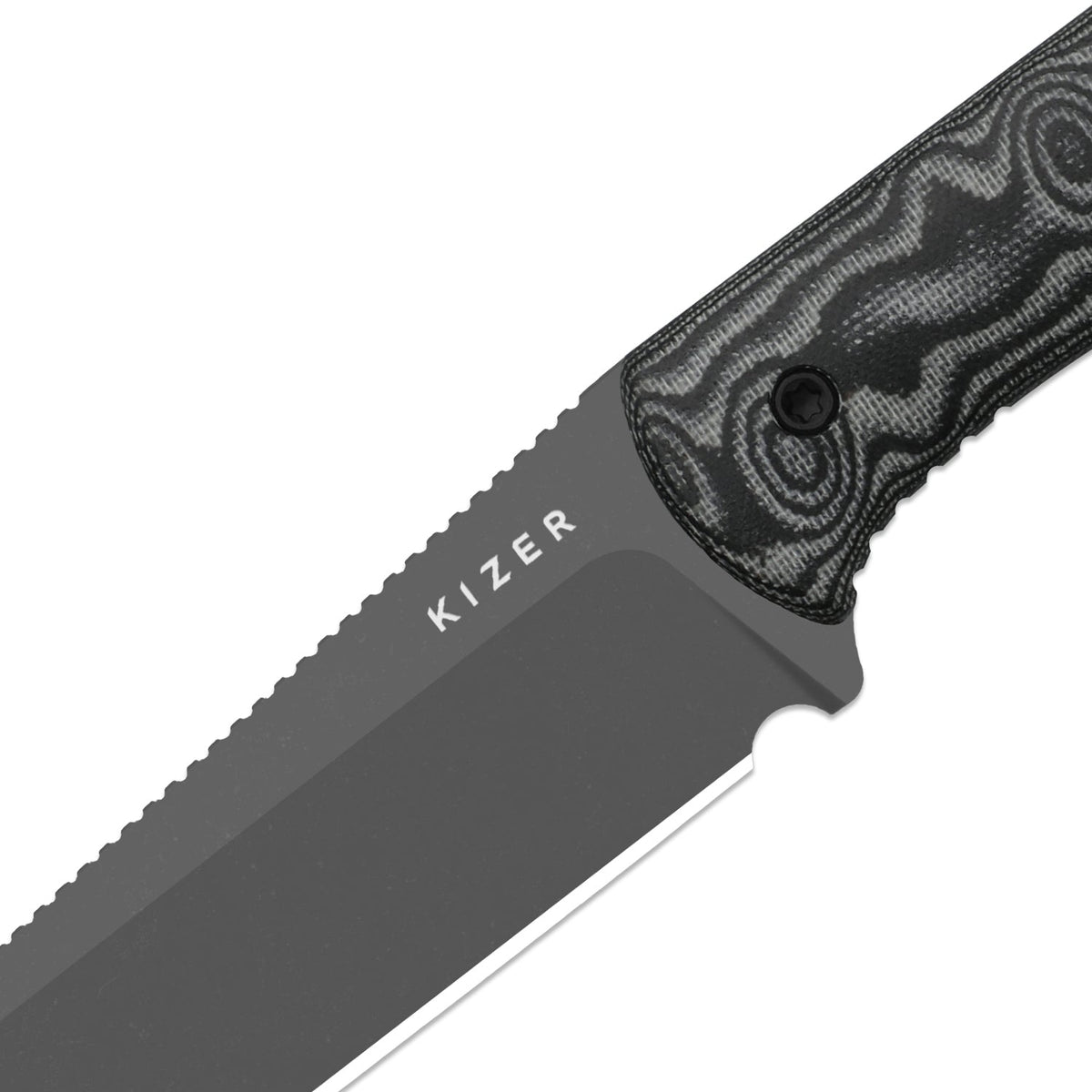 MiCrow | Wharncliffe | AEB-L | vortex pattern micarta | Gray PVD Coating & Stonewashed | KizerV™ 1139A3