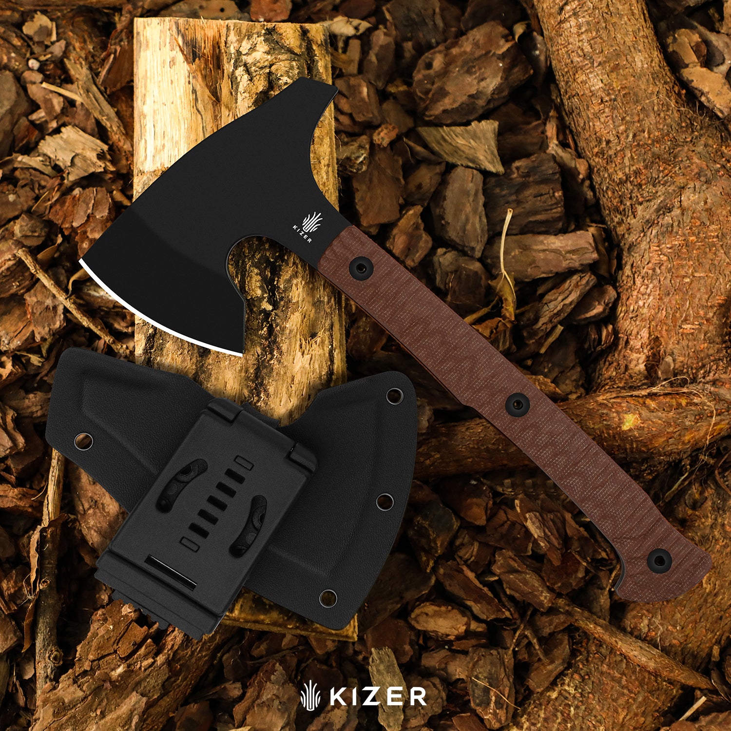 Urus | Lightweight Axe | 1095 | Black Coating | Micarta | Camping Outdoor Tool | KizerV™ 1073A1
