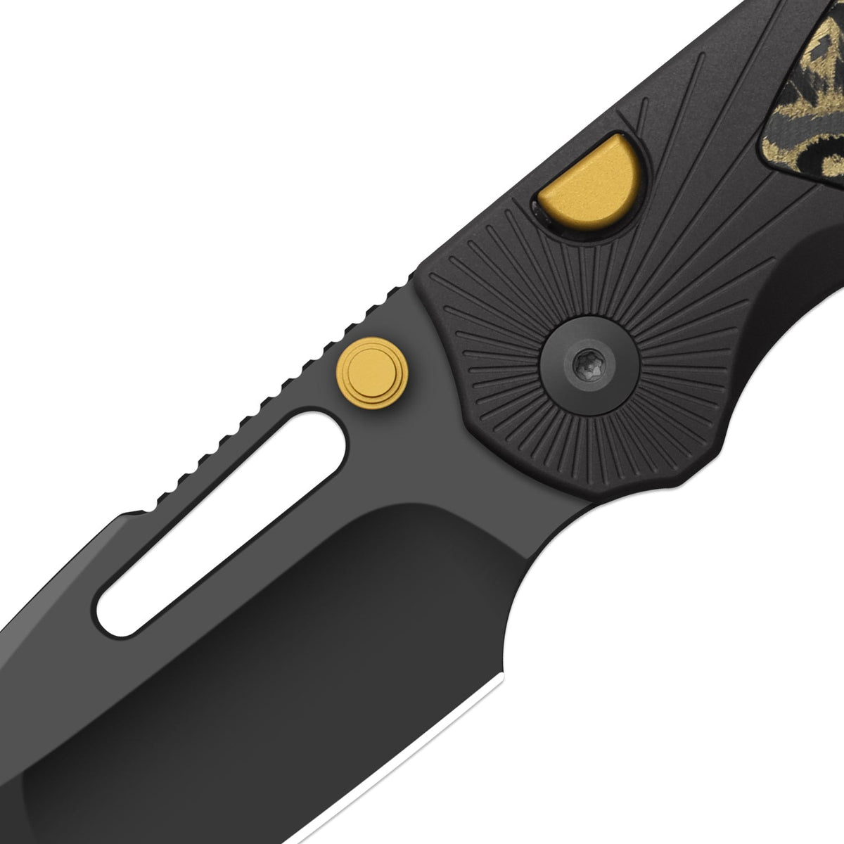 Durandal | Kizer Button Liner Lock™ | Aluminum & Fatcarbon® Camo Gold | S35VN + Gunmetal Gray PVD Coating | KizerB™ 3765BD2