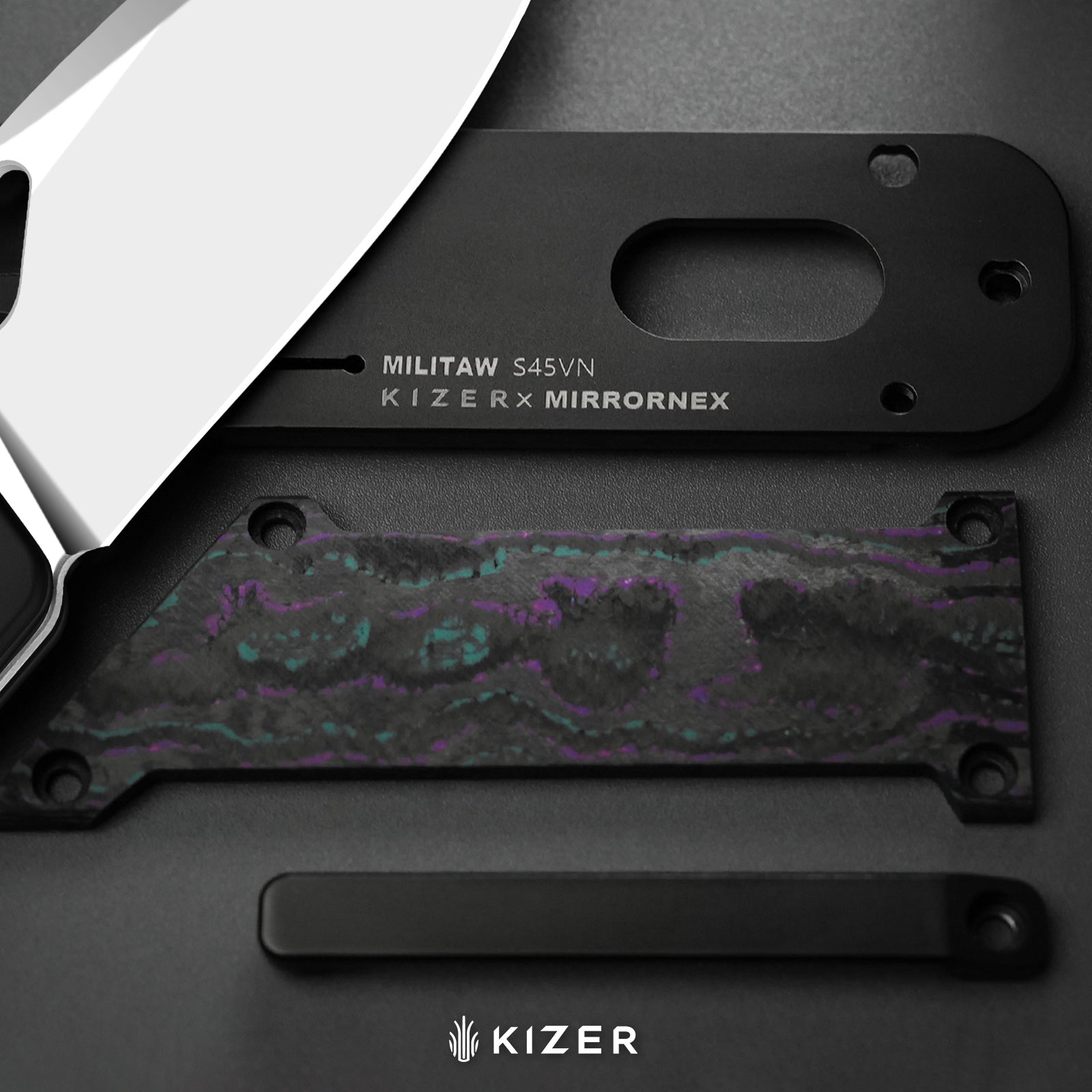 Militaw® | S45VN | Hand-Polished Mirror | Titanium+CamoCarbon Jazz | KizerB™ 3634A10
