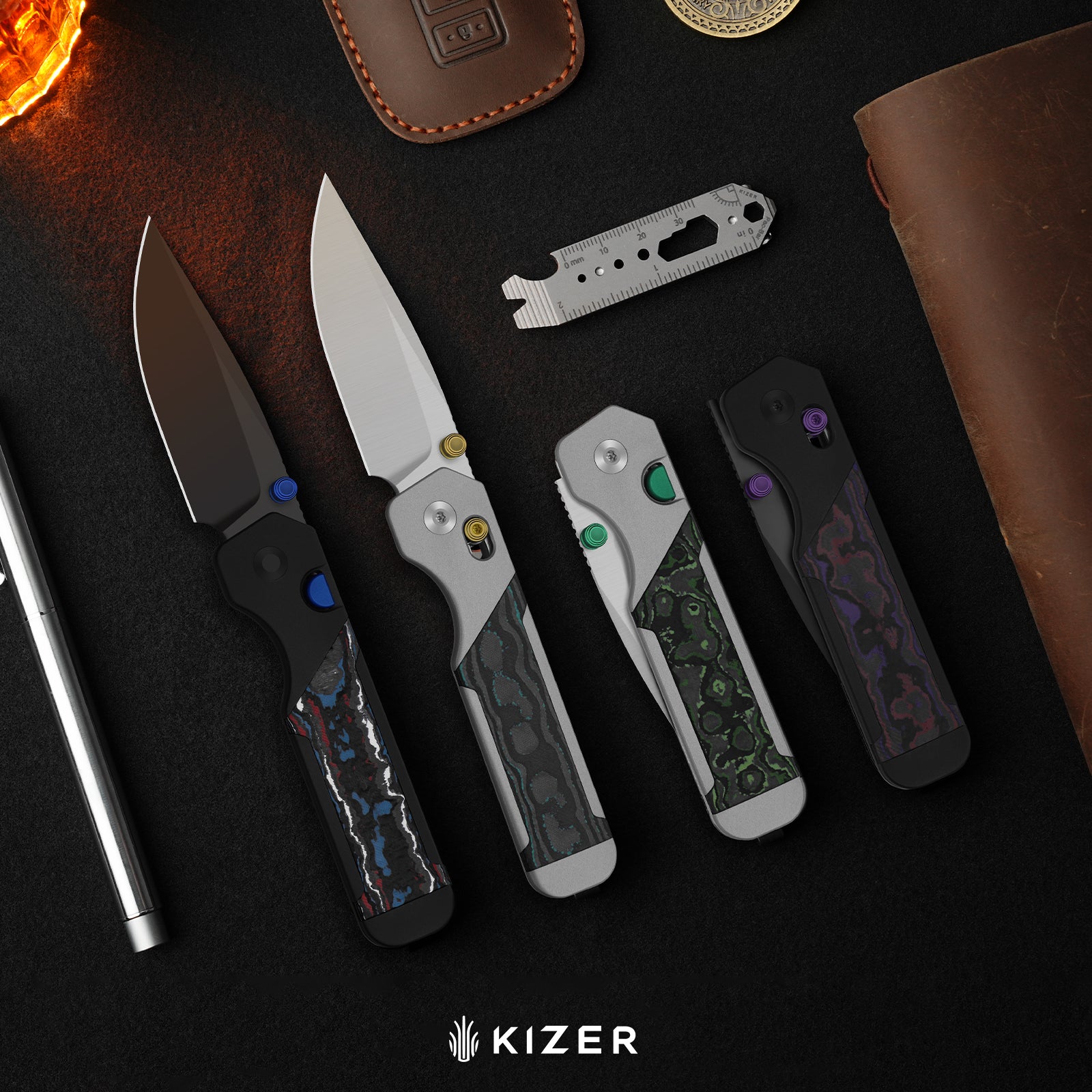Militaw 315 KwikSwap™ | Kizer Clutch Lock™ | Elmax + Matte DLC Ultra | Aluminum & FatCarbon Purple Haze | KizerB™ 3634.31CDA1