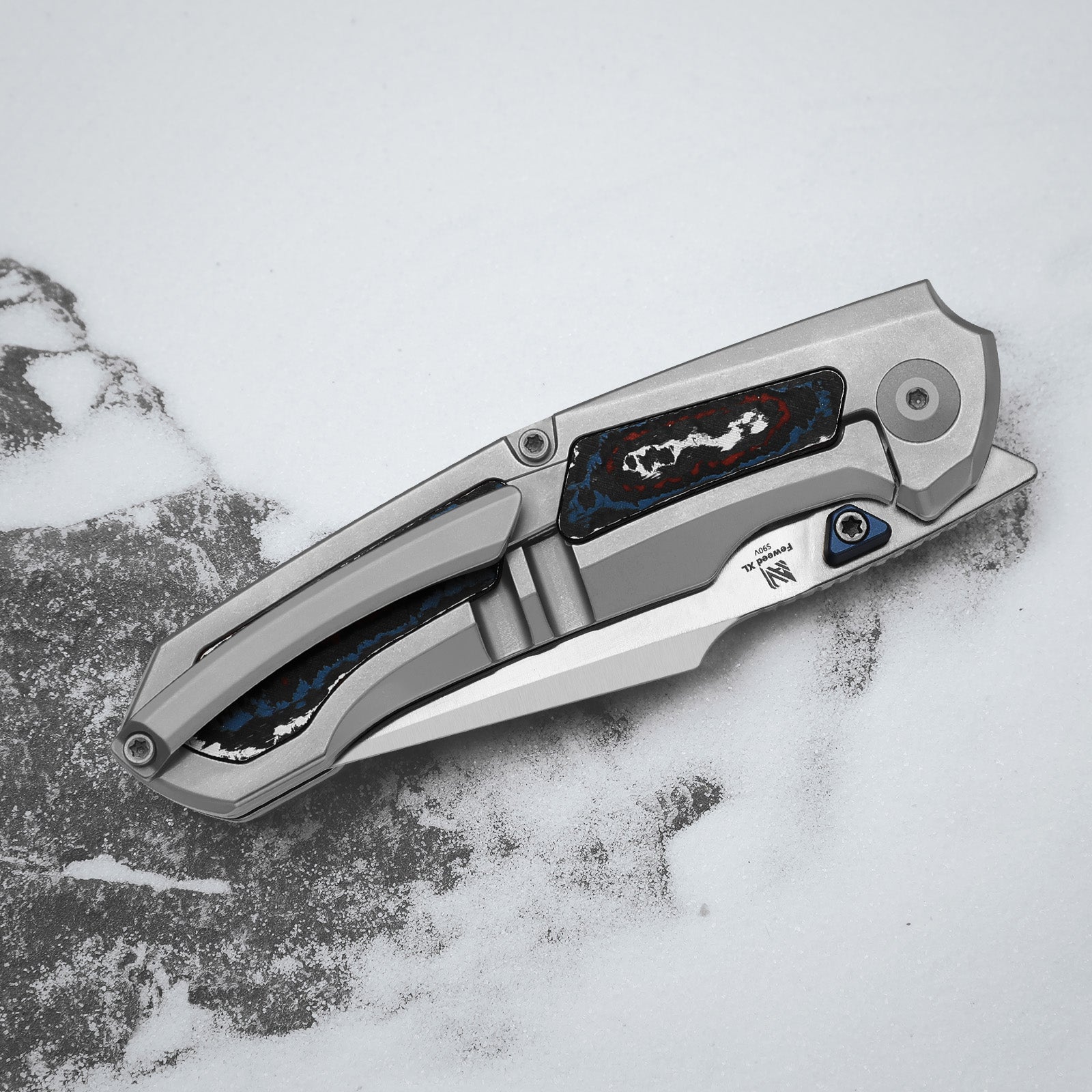 Feweed XL | S90V | Harpoon Blade | Titanium & Aluminum Laser Pattern | KizerB™ 4694A1