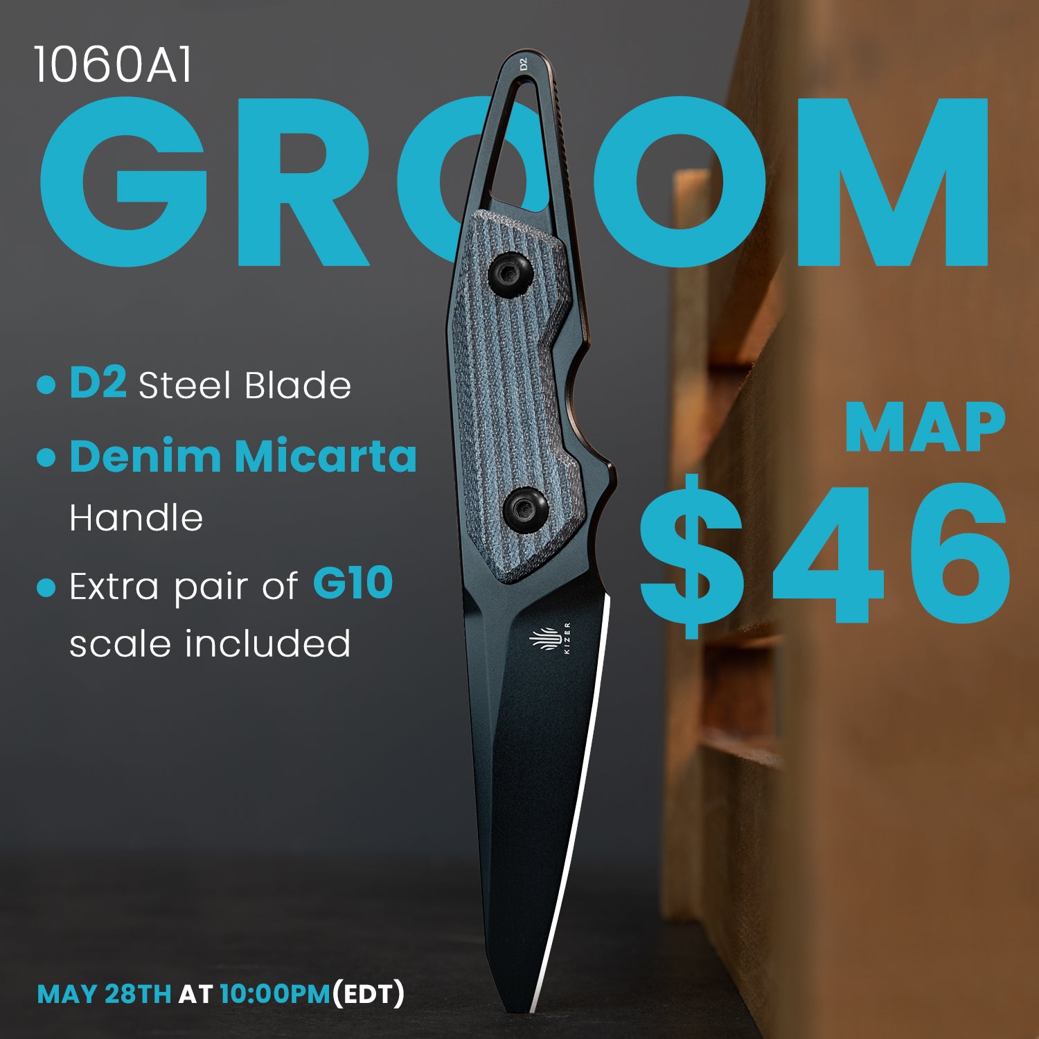 GROOM | D2 | Denim Micarta | KizerV™ 1060A1