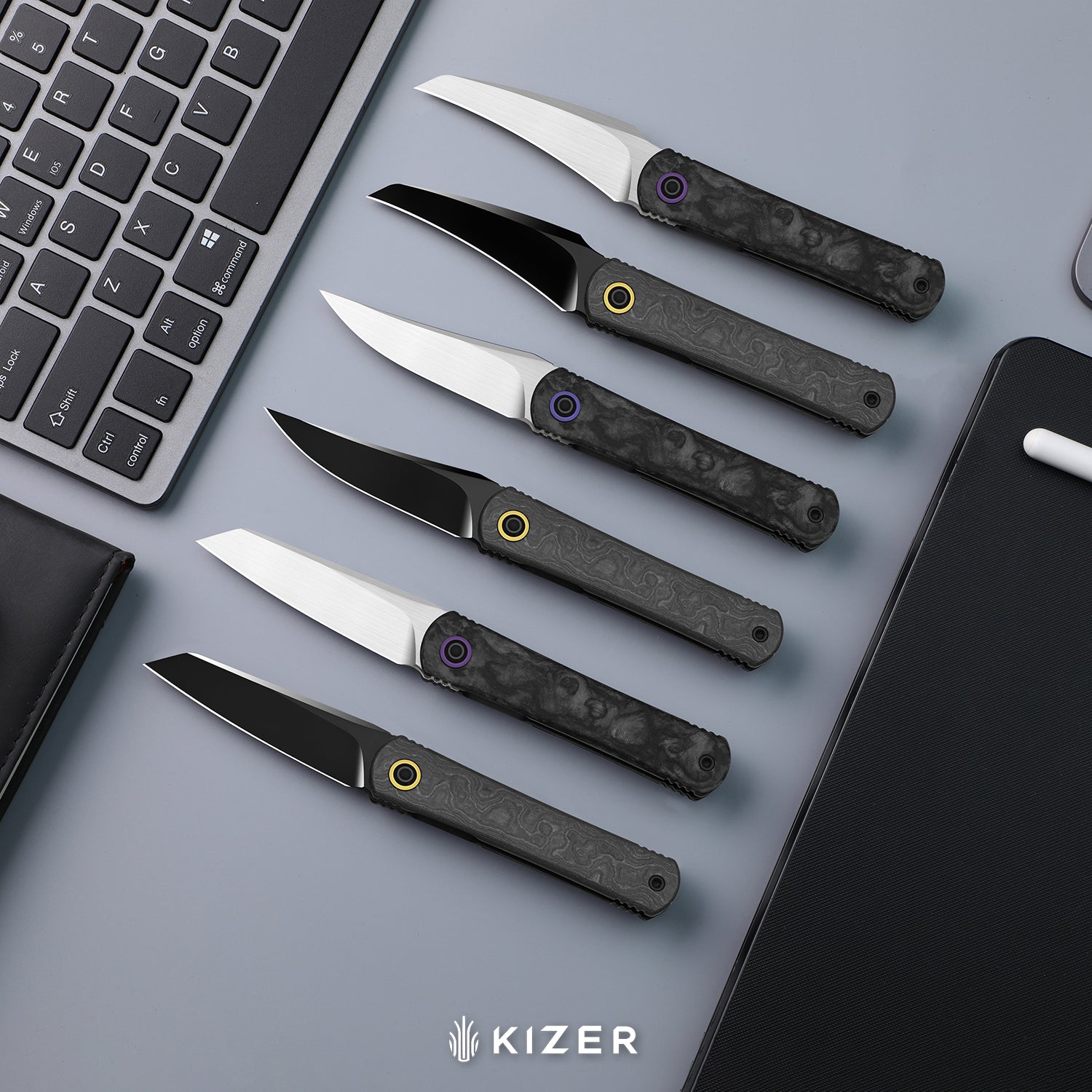 Feist 3 | CPM S90V + Hand-brushed | Titanium & KizerNova™ Lava | Reverse Tanto | KizerX™ 3499.3A5