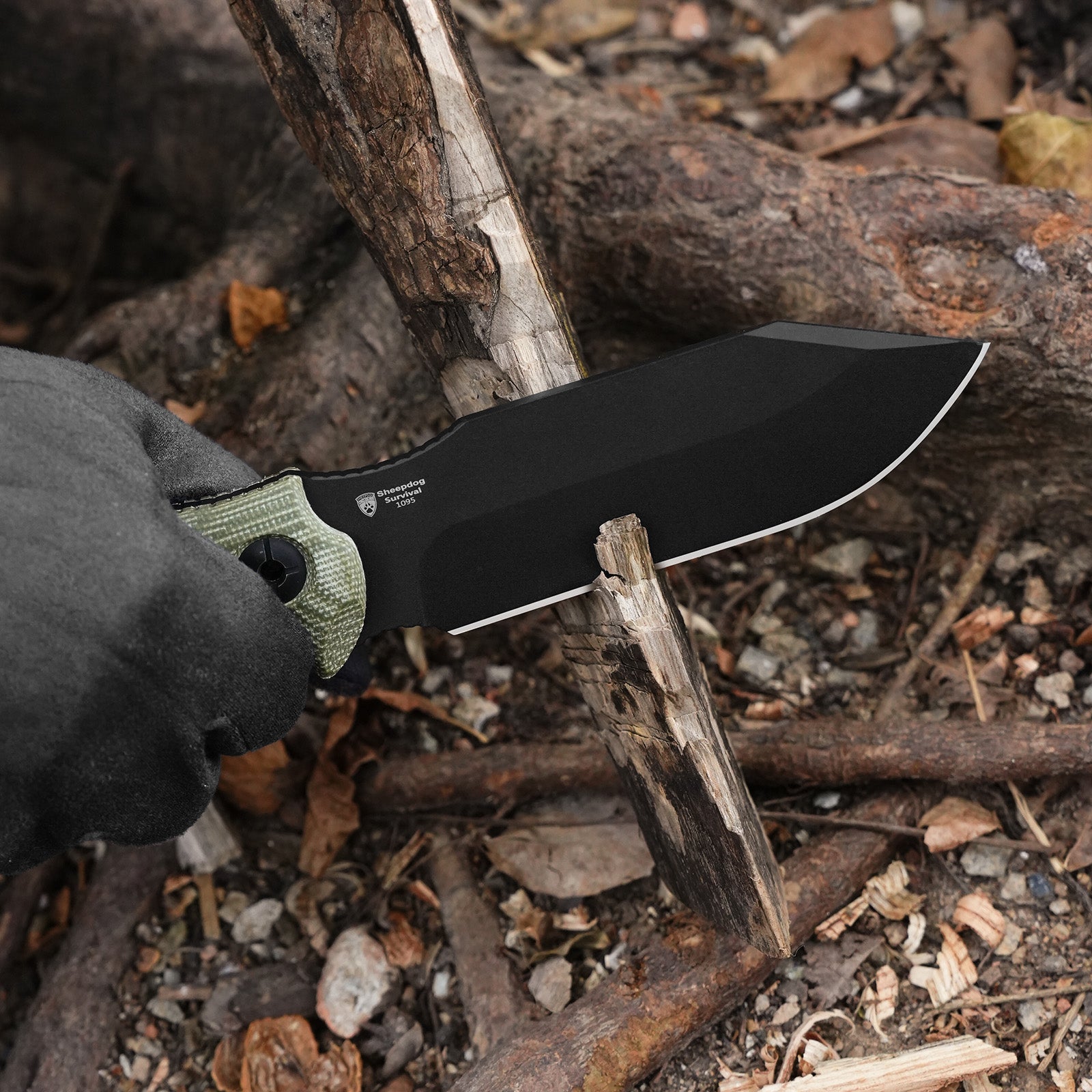 Sheepdog® Survival | 5.5mm x 5.28" | Hammer Pommel & Bow Drill Divot | Black Coated 1095 Steel | KizerV™ 1105A4