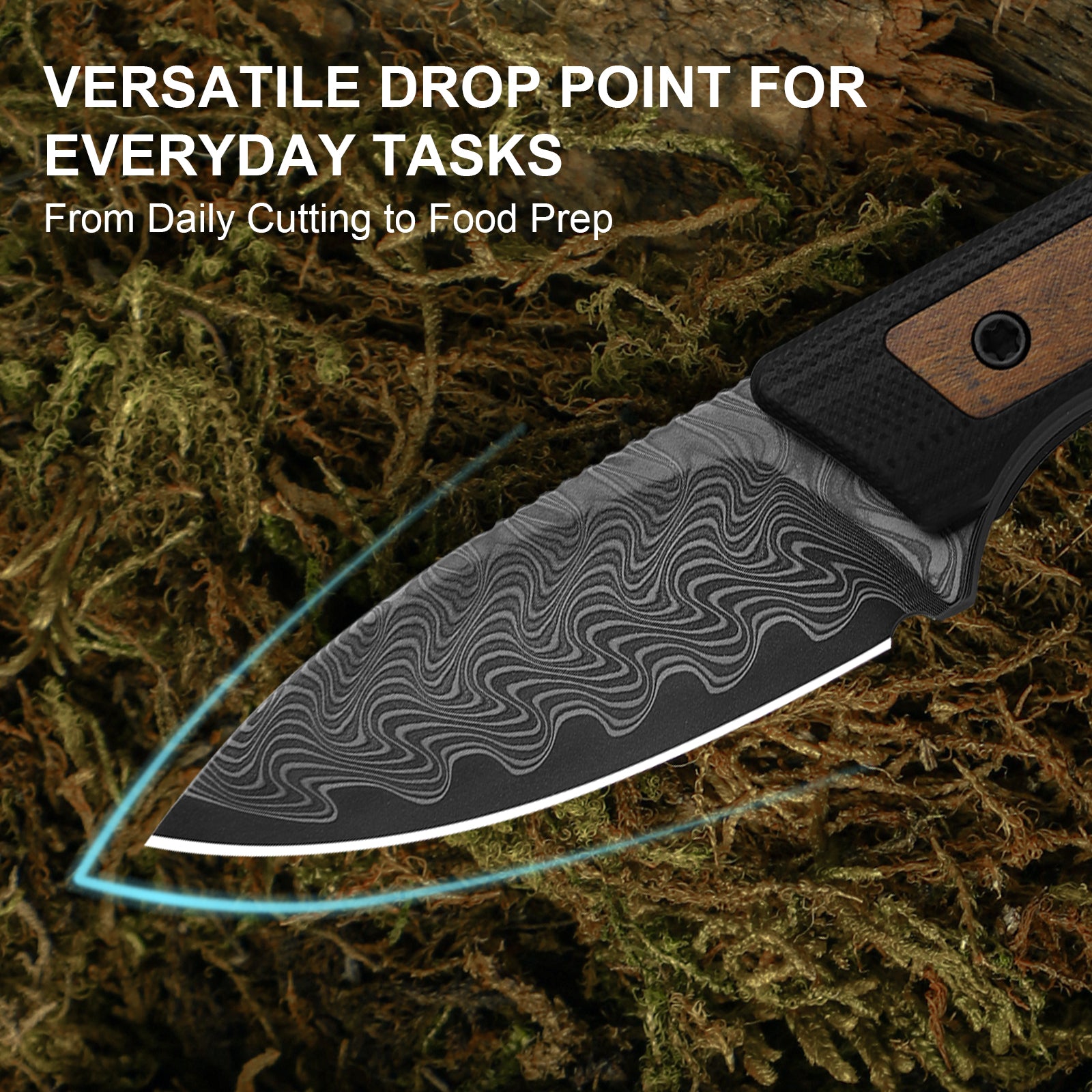 Whiskey Jack | Acid-washed Damascus | G10 & Mkuruti Wood | Skeletonized Tang | KizerV™ 1108A2