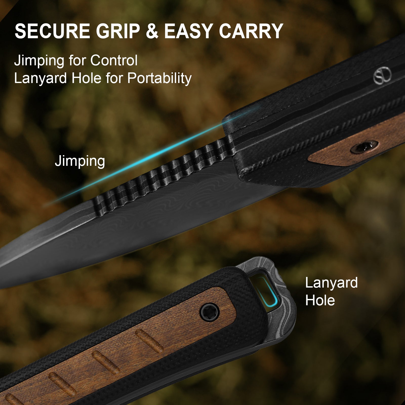 Whiskey Jack | Acid-washed Damascus | G10 & Mkuruti Wood | Skeletonized Tang | KizerV™ 1108A2