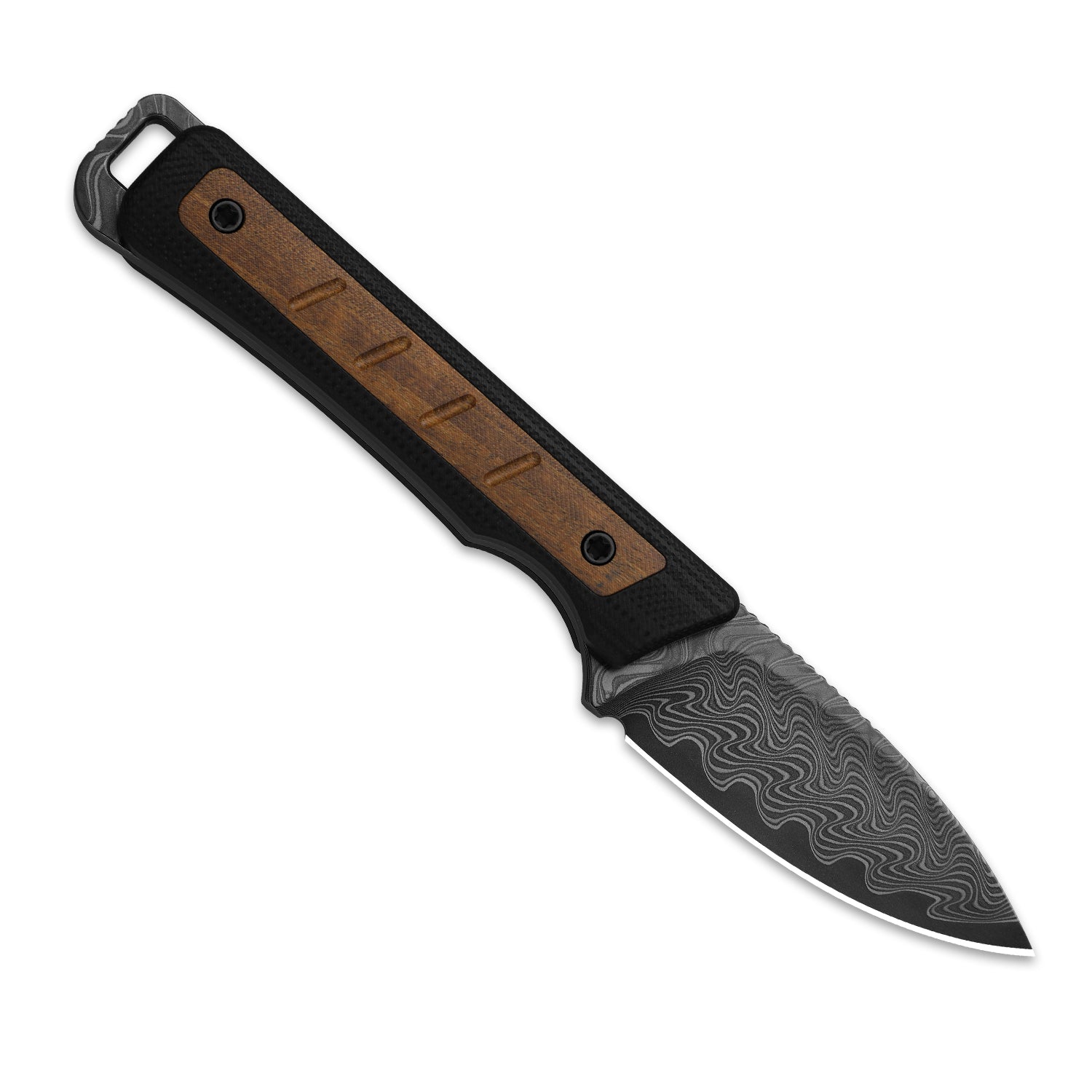 Whiskey Jack | Acid-washed Damascus | G10 & Mkuruti Wood | Skeletonized Tang | KizerV™ 1108A2