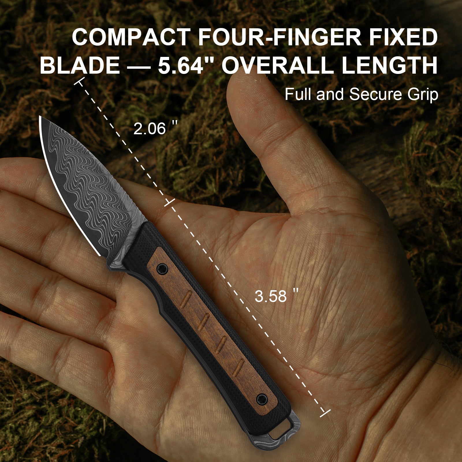 Whiskey Jack | Acid-washed Damascus | G10 & Mkuruti Wood | Skeletonized Tang | KizerV™ 1108A2