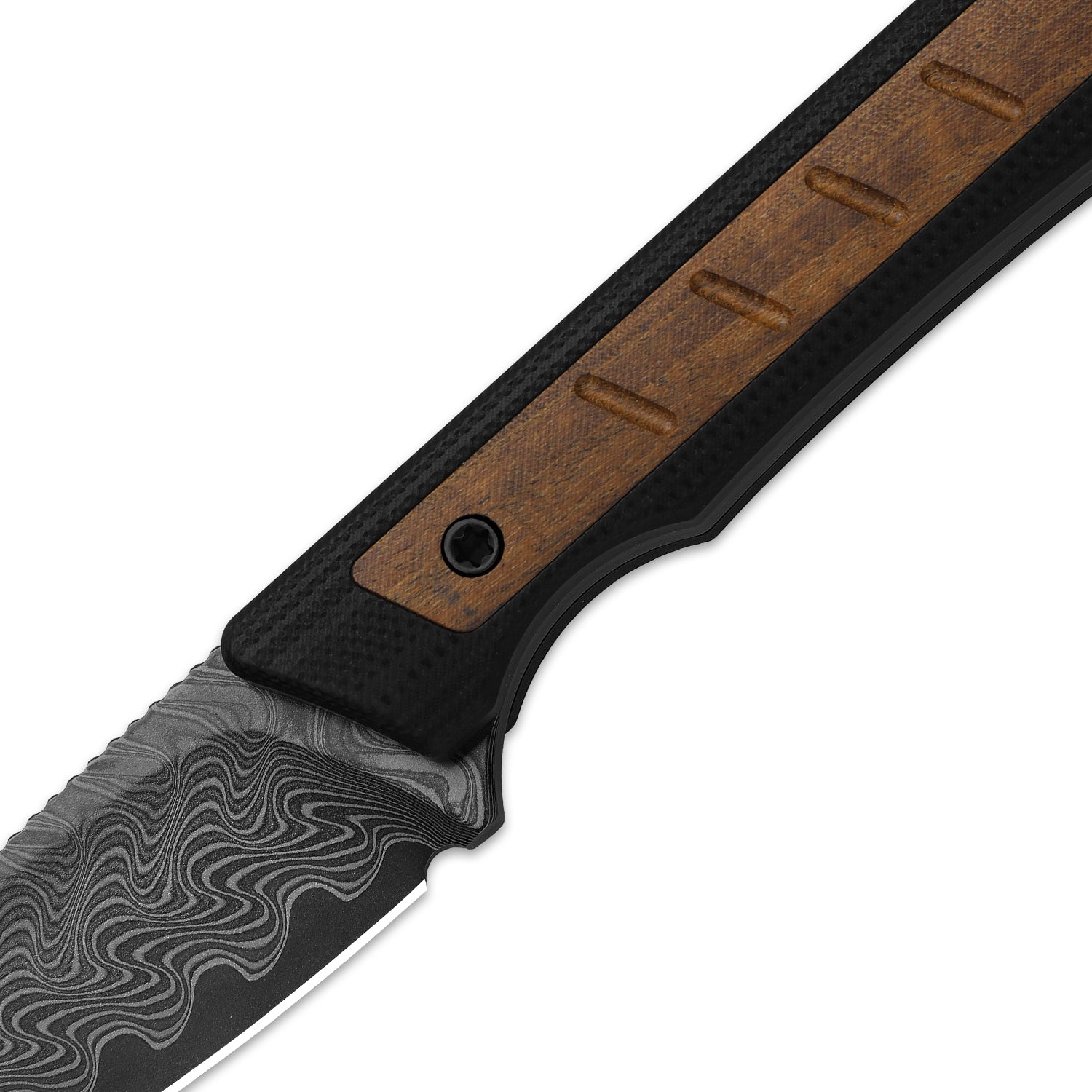 Whiskey Jack | Acid-washed Damascus | G10 & Mkuruti Wood | Skeletonized Tang | KizerV™ 1108A2