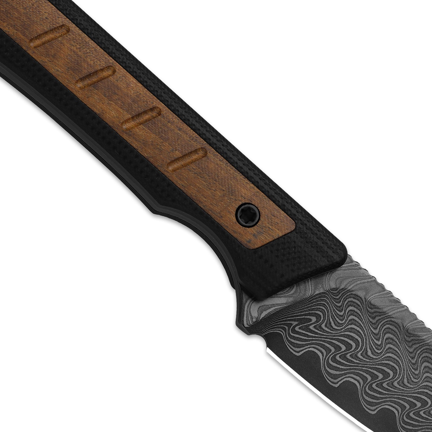 Whiskey Jack | Acid-washed Damascus | G10 & Mkuruti Wood | Skeletonized Tang | KizerV™ 1108A2