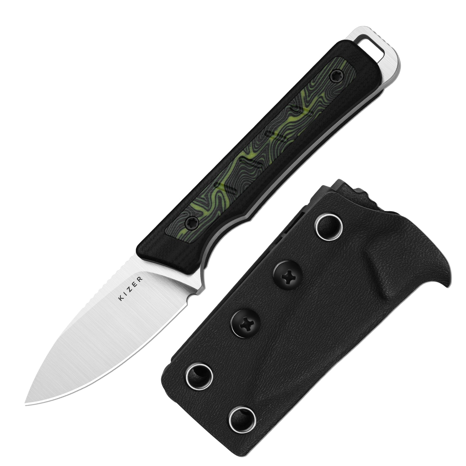 Whiskey Jack | AEB-L | G10 & Damascus G10 | Skeletonized Tang | KizerV™ 1108A3