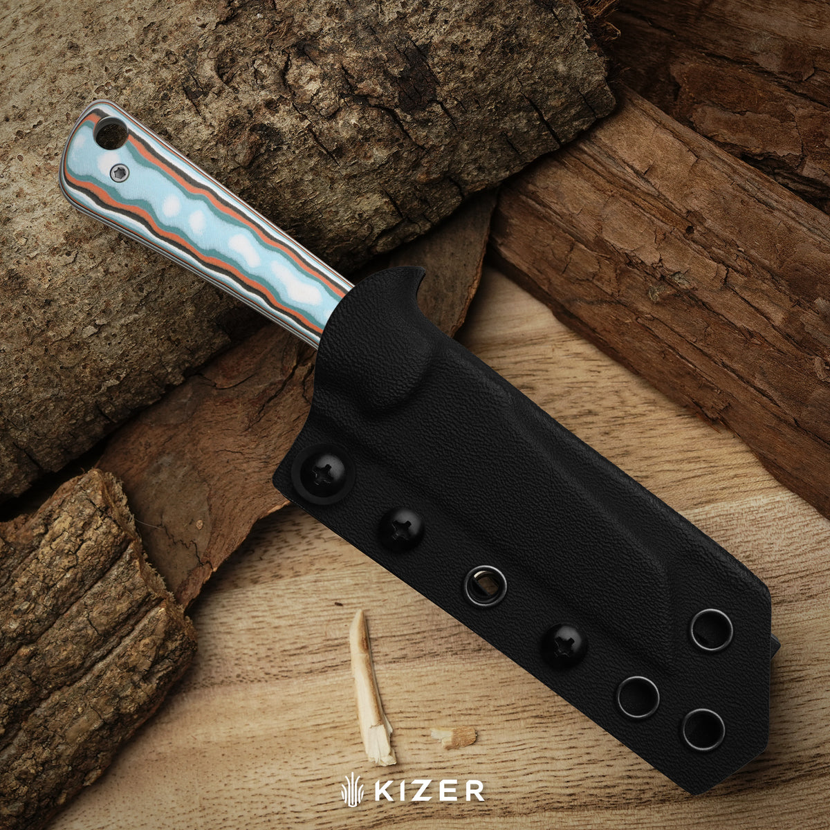 MiCrow | Wharncliffe | AEB-L | vortex pattern micarta | Gray PVD Coating & Stonewashed | KizerV™ 1139A3