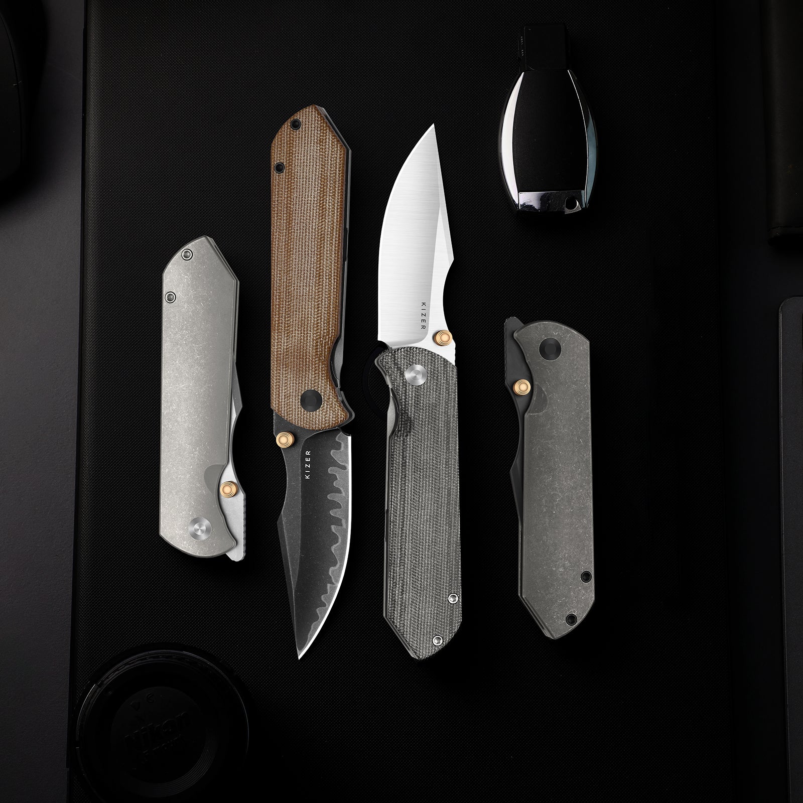 HARPOON FOLD | Elmax + Hollow Grind + Satin | FRAME LOCK | Titanium & Norplex UltreX™ Micarta | KizerB™ 4784A2