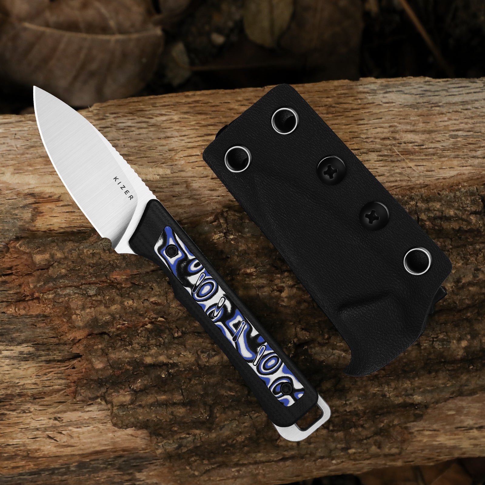 Whiskey Jack | Multiple Carry Options | Vortex Pattern Micarta | Skeletonized Tang | AEB-L | KizerV™ 1108A6