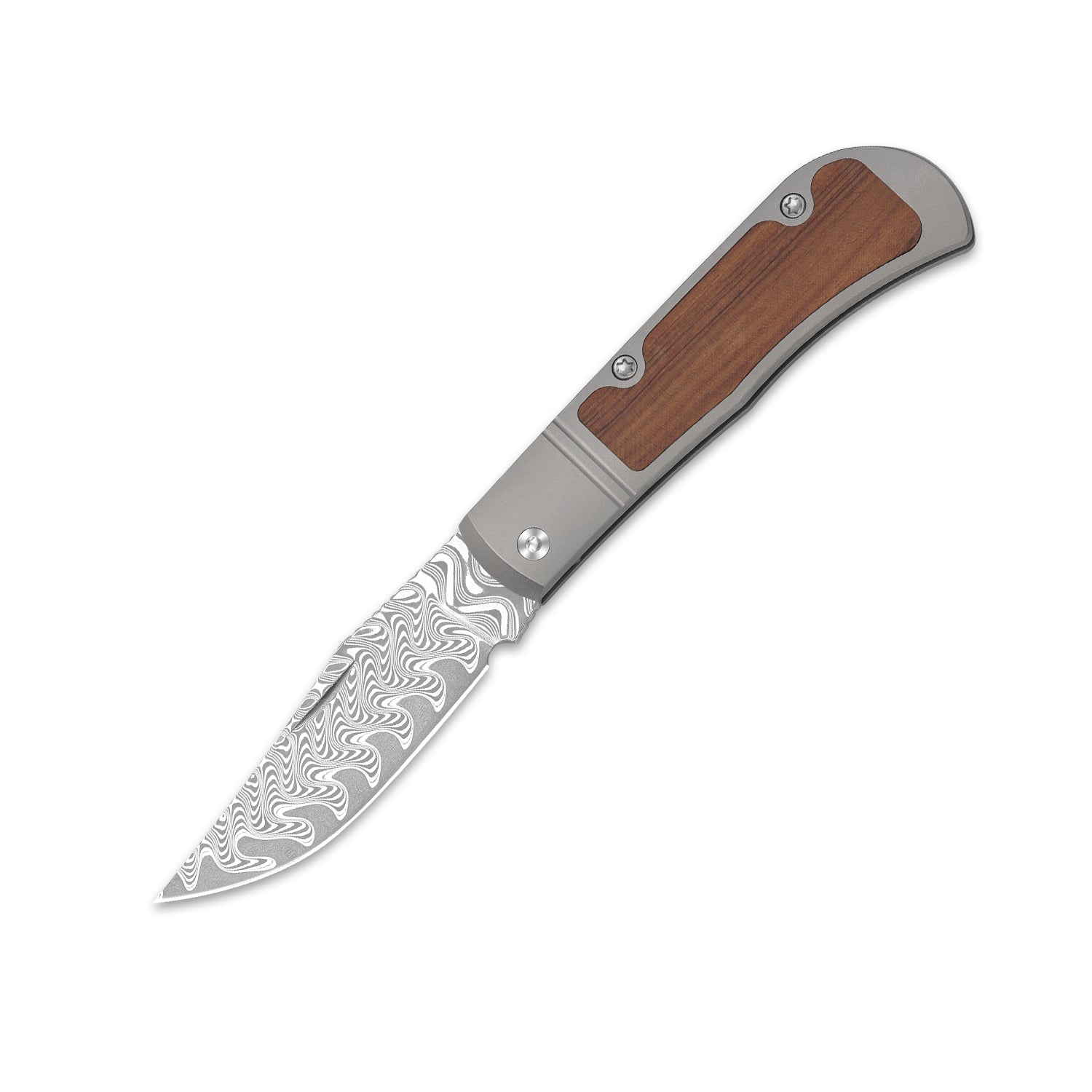 Trestle | Damascus | Titanium & Mkuruti Wood | KizerV™ 3761A2