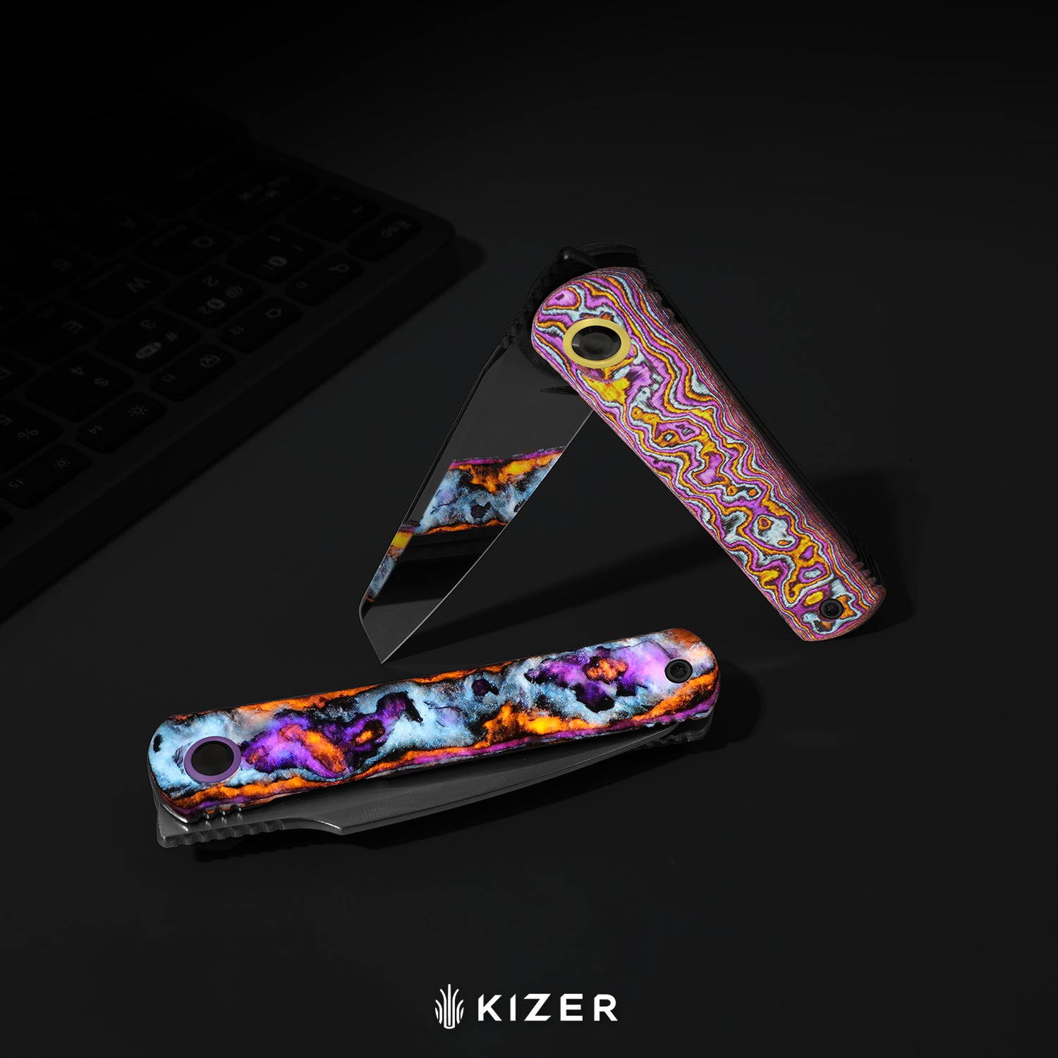 Feist 3 | CPM S90V + Hand-brushed | Titanium & KizerNova™ Lava | Reverse Tanto | KizerX™ 3499.3A5