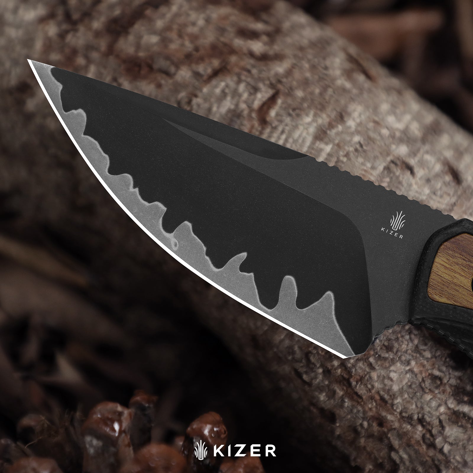 Finch | 3-layer Composite Steel | Black G10 & Mkuruti Wood | Fixed Blade | KizerB™ 1134A1