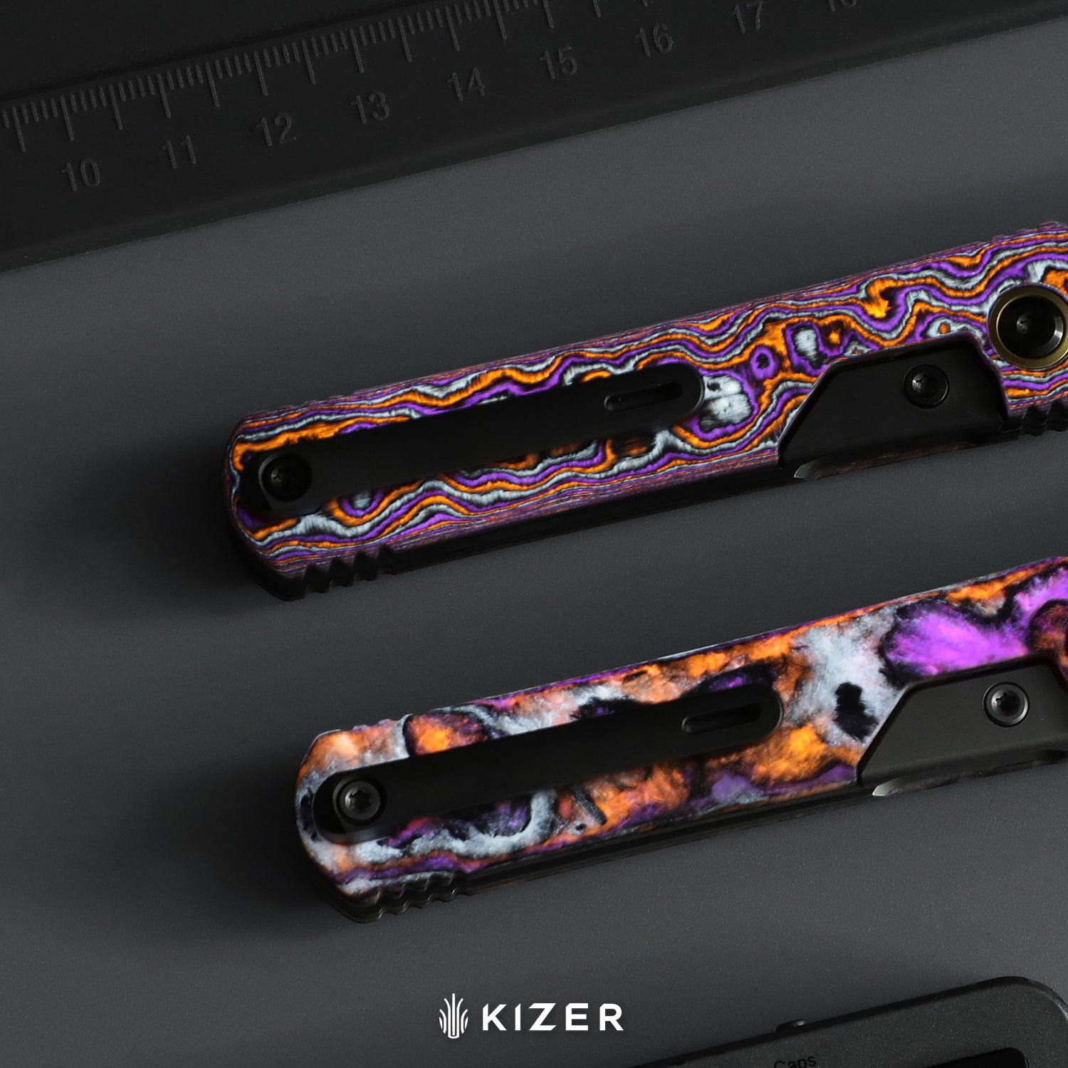 Feist 3 | CPM S90V + Hand-brushed | Titanium & KizerNova™ Lava | Reverse Tanto | KizerX™ 3499.3A5