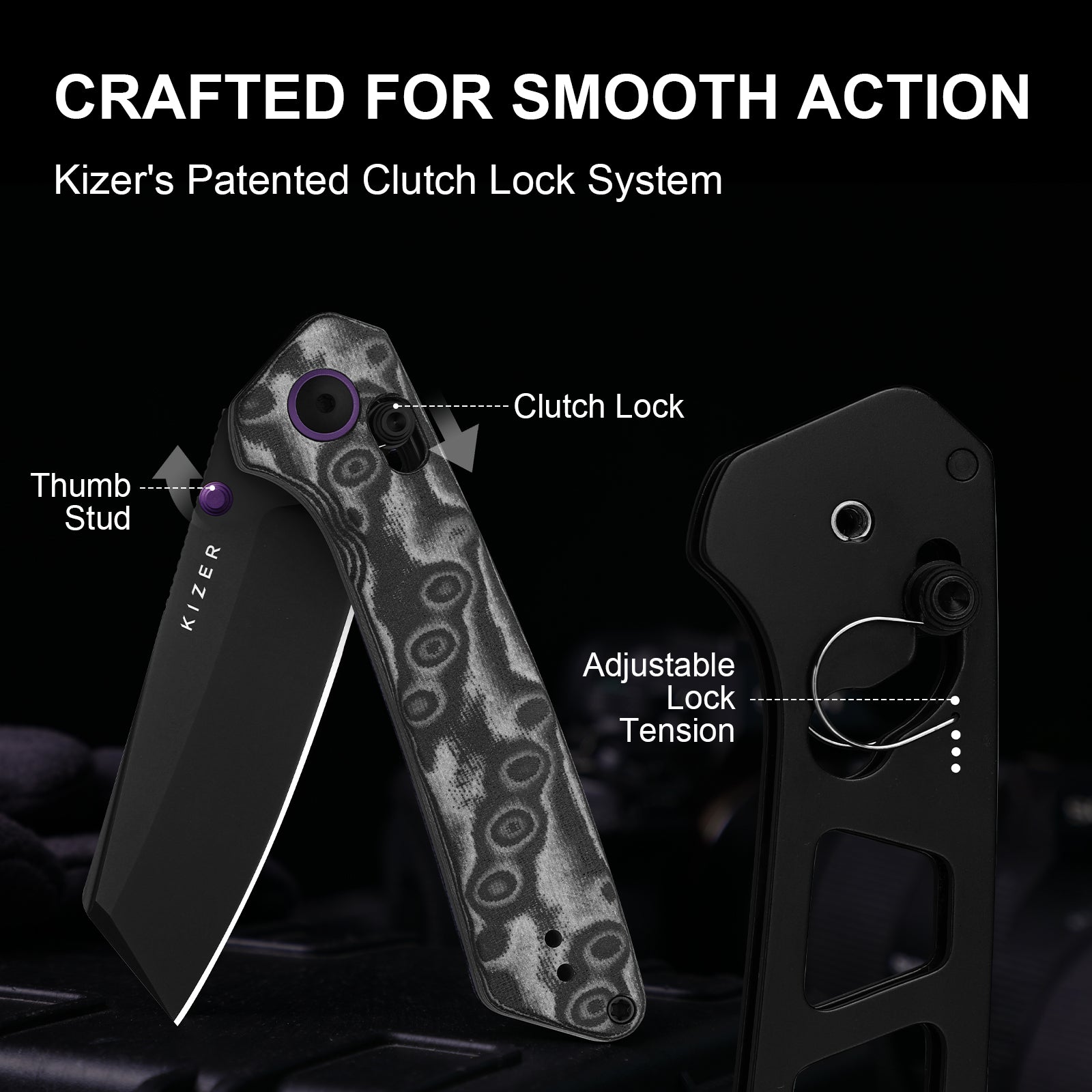 Madrac | Kizer Clutch Lock™ | GID | Micarta With Vortex Pattern | KizerV™ 3693PR1