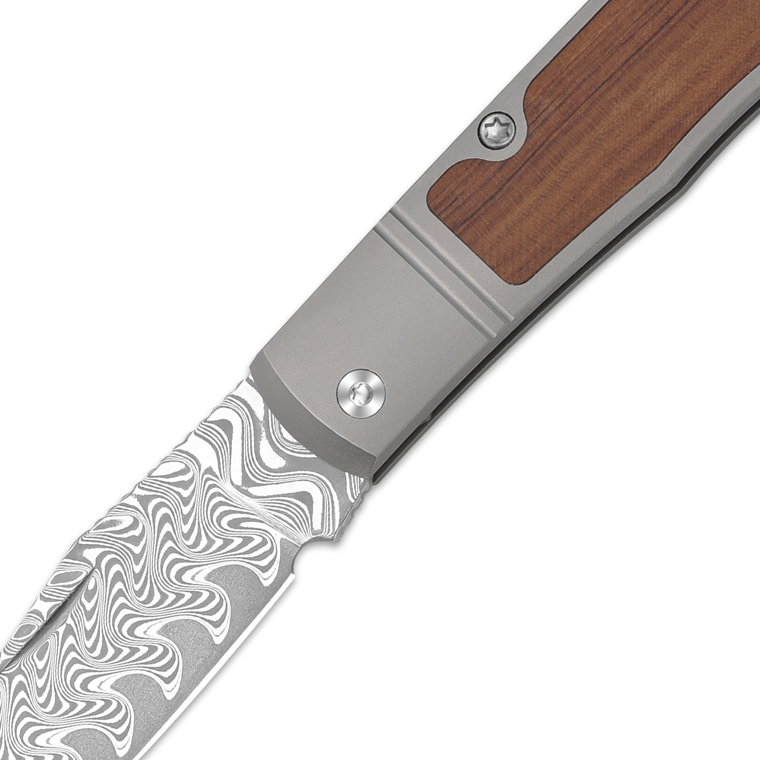 Trestle | Damascus | Titanium & Mkuruti Wood | KizerV™ 3761A2