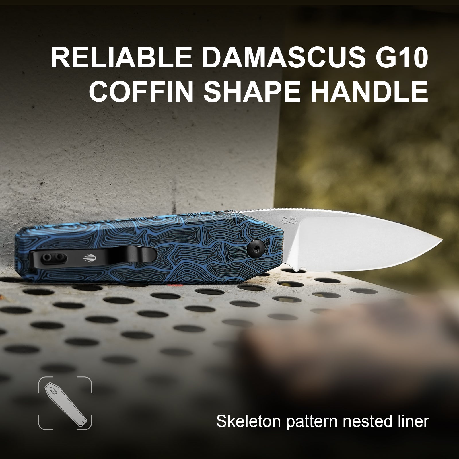 Tomb | Nitro-V | Damascus G10(BL & BK) | KizerV™ 3692A3