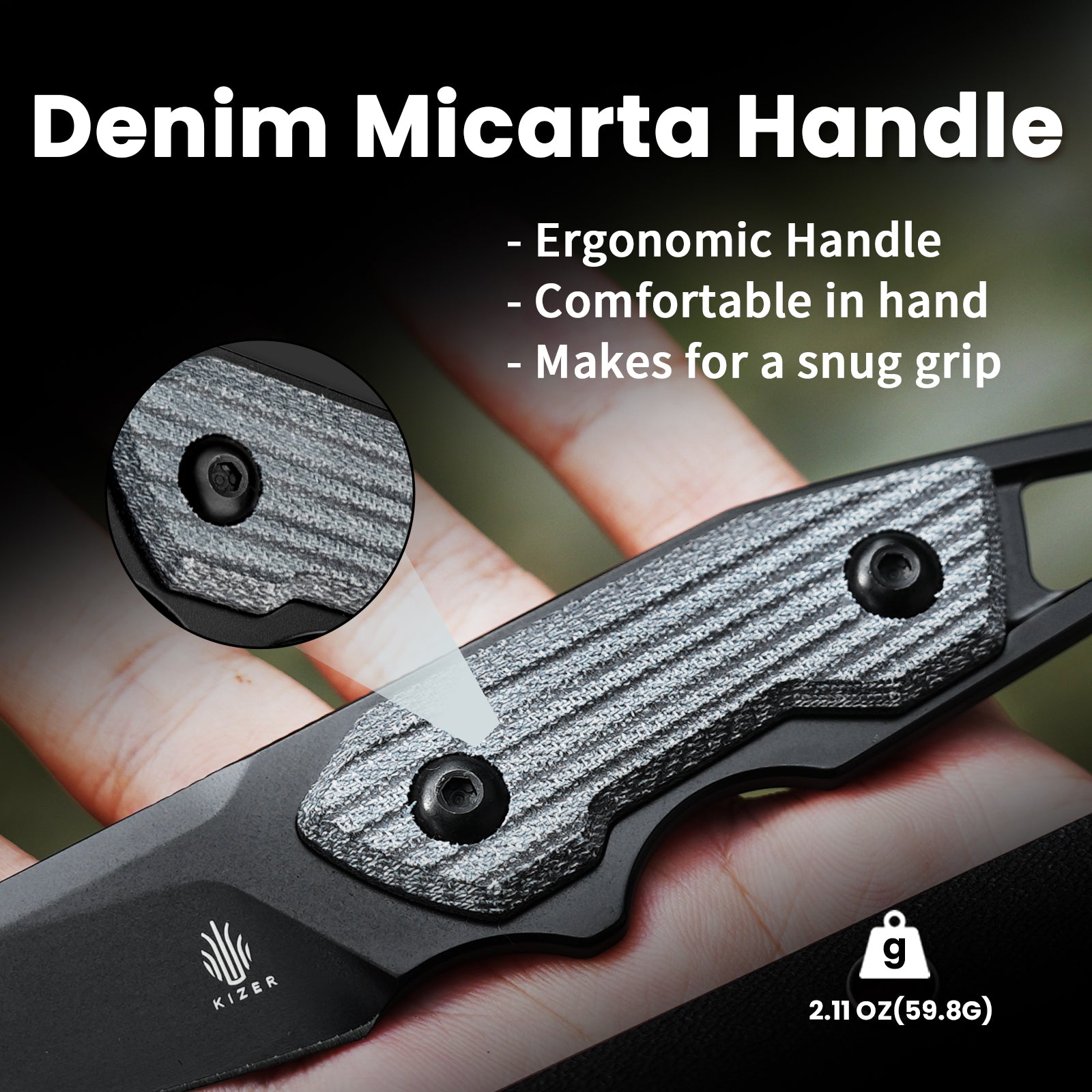 GROOM | D2 | Denim Micarta | KizerV™ 1060A1