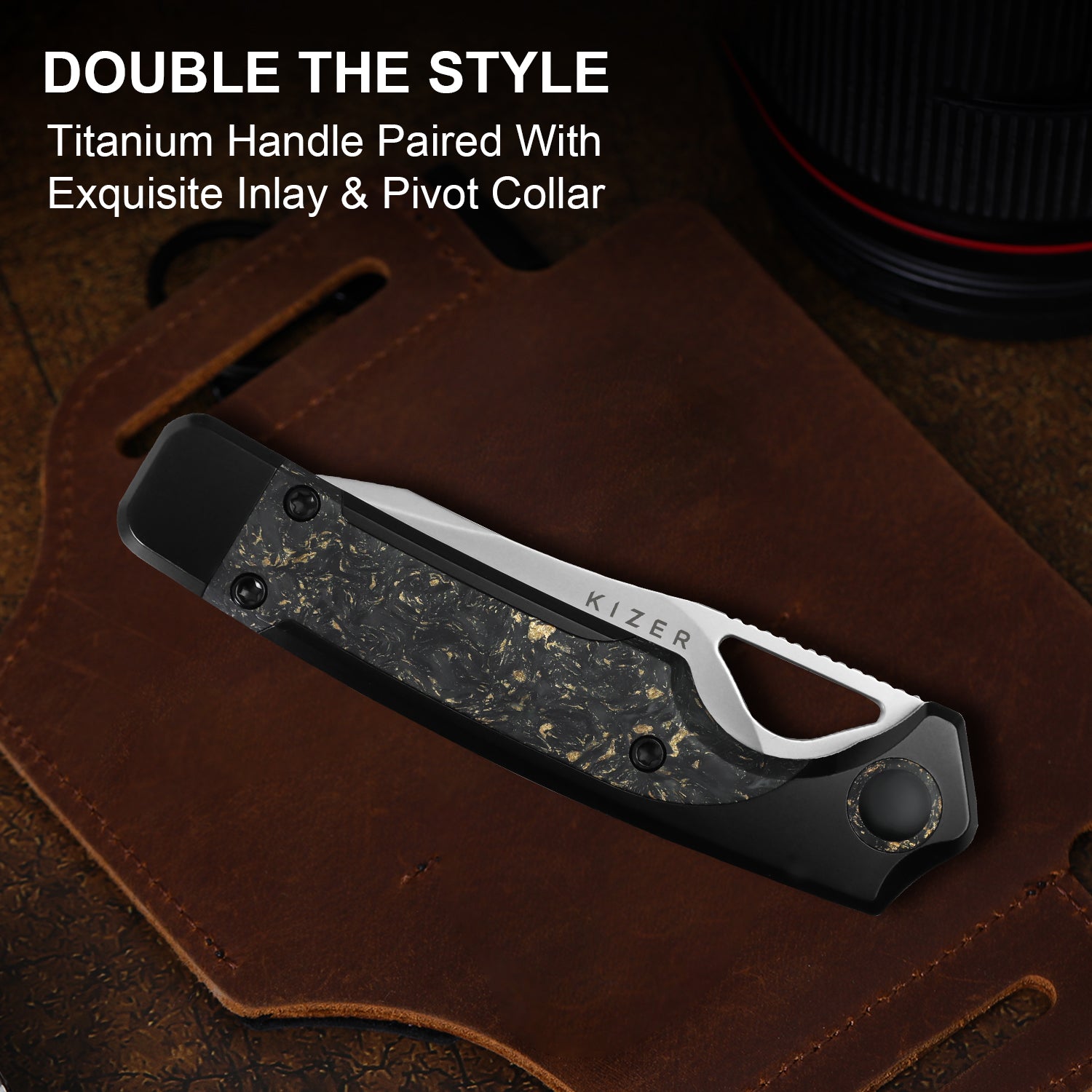 Ara | S45VN | Titanium & Carbon Fiber Gold Flake | KizerB™ 3729A1