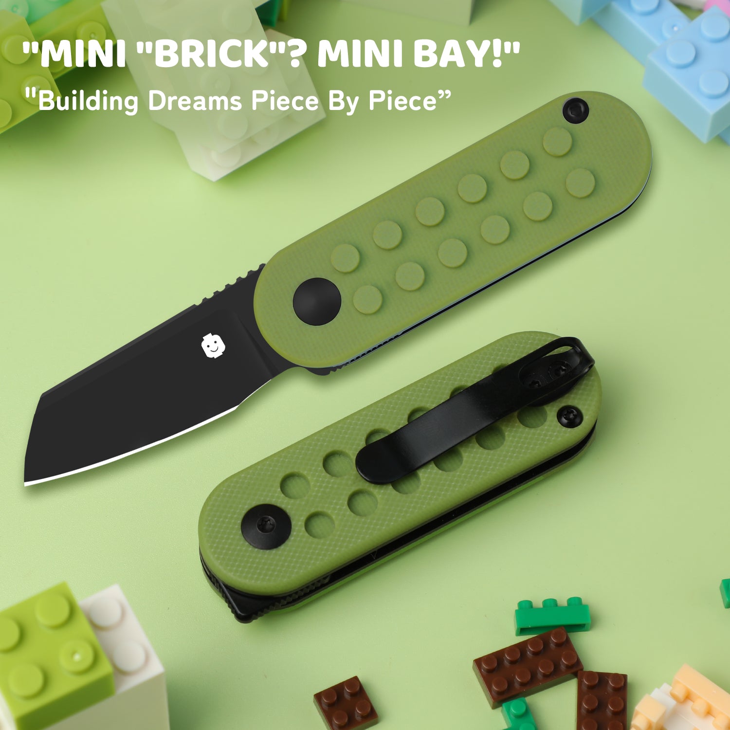 Mini Bay | 14C28N | Green Brick G10 Handle | KizerV™ 2583A3