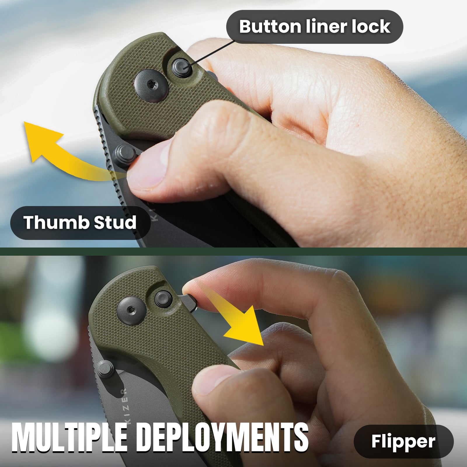 Mini Grouper | D2 | Olive Green G10 | KizerV™ 3669A3