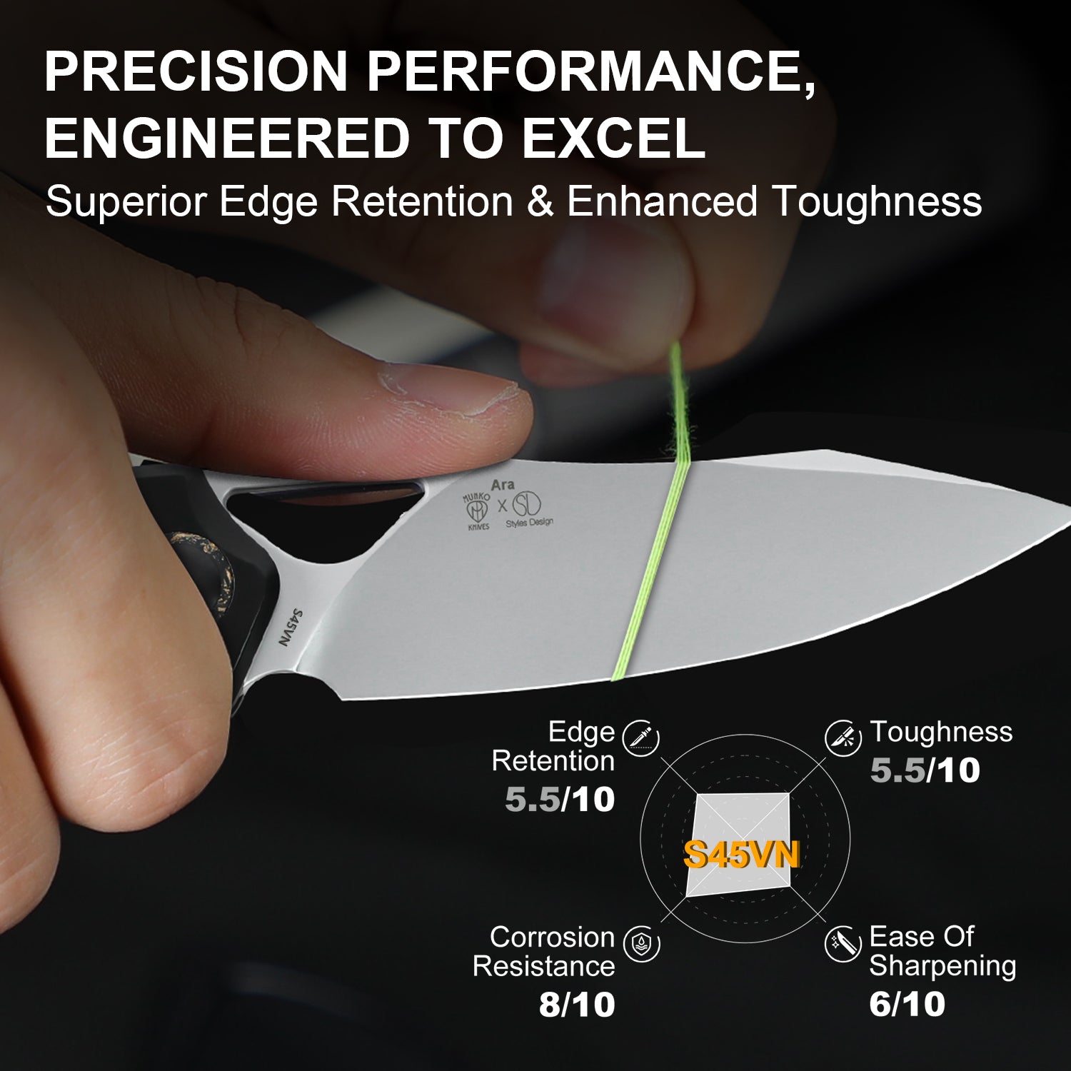 Ara | S45VN | Titanium & Carbon Fiber Gold Flake | Ki3729A1