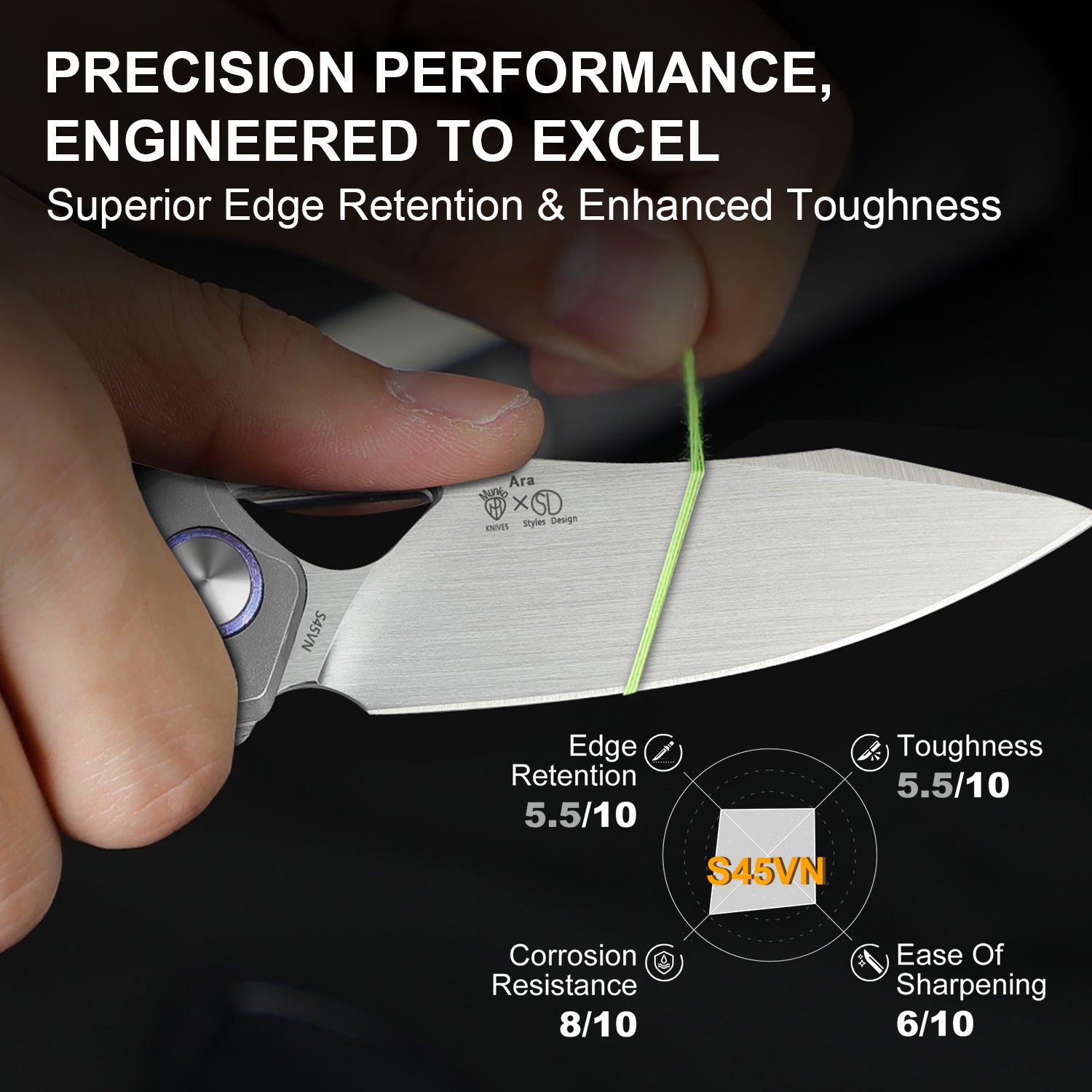 Ara | S45VN | Titanium & Purple Snowflake Titanium | KizerB™ 3729A3