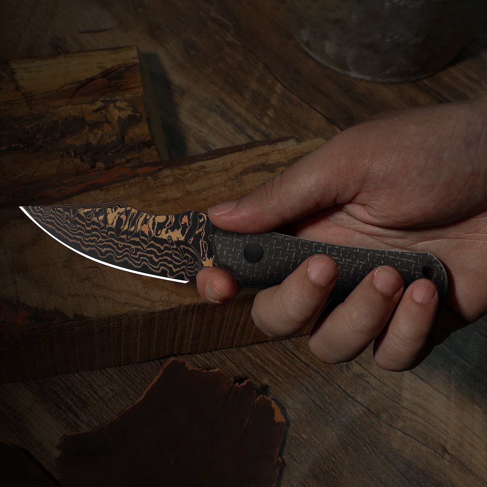 Bone | AEB-L + Stonewashed | Stabilized Wood | KizerV™ 1122A4