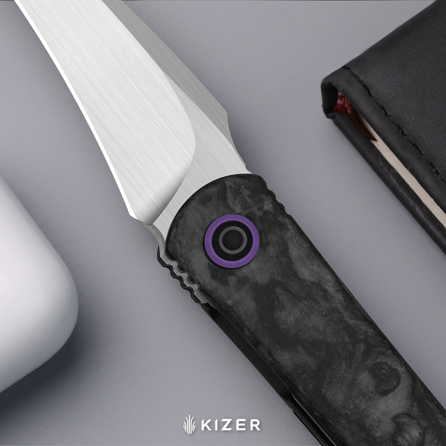 Feist 3 | CPM S90V + Hand-brushed | Titanium & KizerNova™ Lava | Reverse Tanto | KizerX™ 3499.3A5
