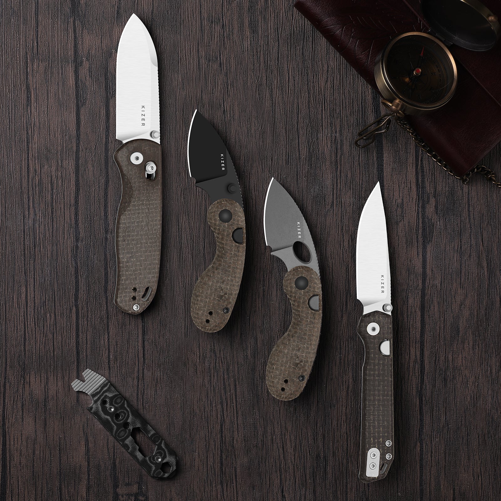 Microbe™ | GID Canvas Micarta Handle | Kizer Button Liner Lock™ | 14C28N | KizerV™ 2742A9