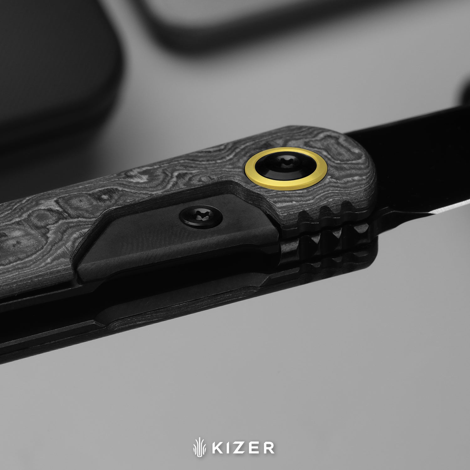Feist 3 | CPM S90V + Hand-brushed | Titanium & KizerNova™ Lava | Reverse Tanto | KizerX™ 3499.3A5