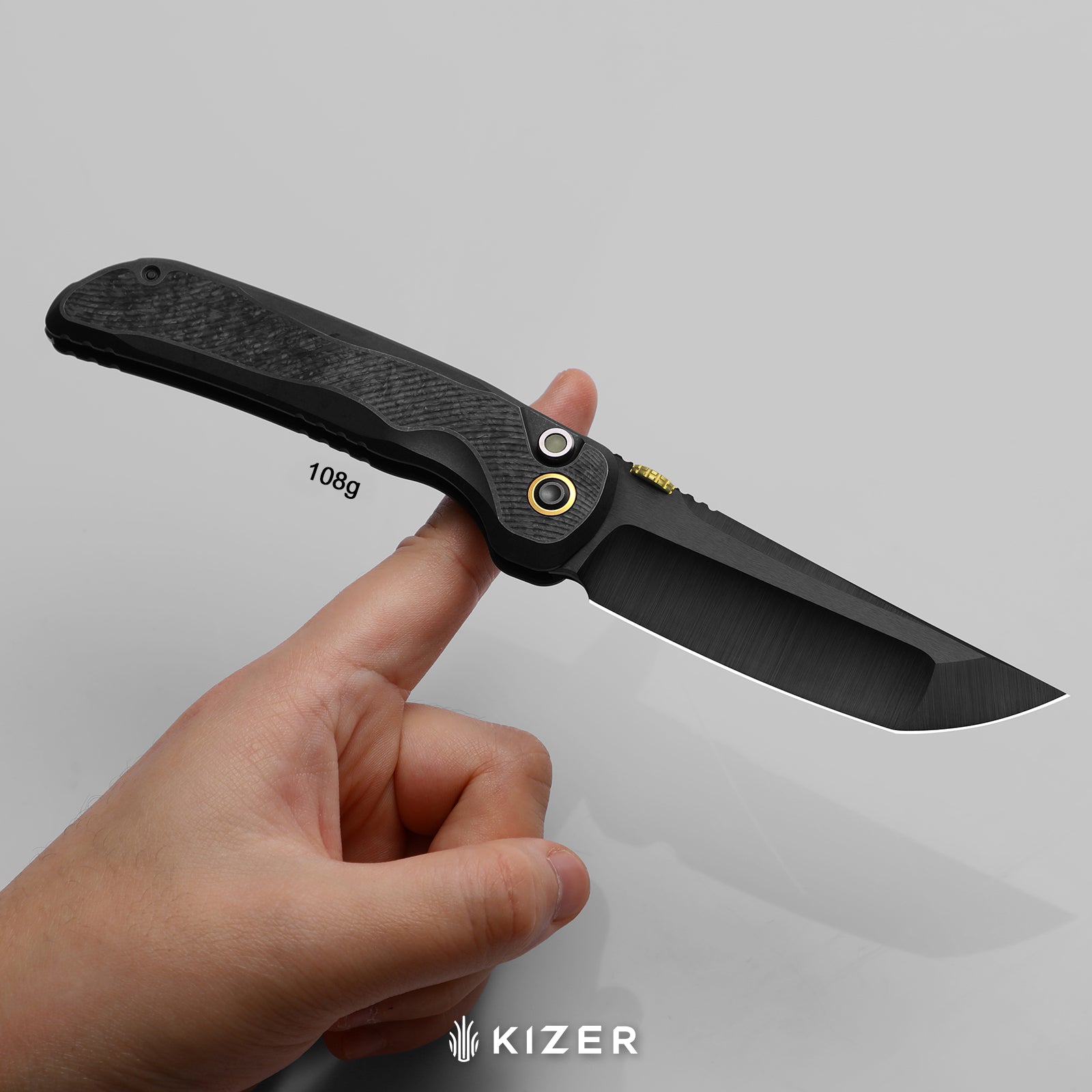 Mithril-Lefty | KineticFit™ Button Lock | M390 + DLC Ultra + Hand-Brushed | Titanium (DLC Ultra) & Fat Carbon | Exquisite Light | KizerX® FK08A1