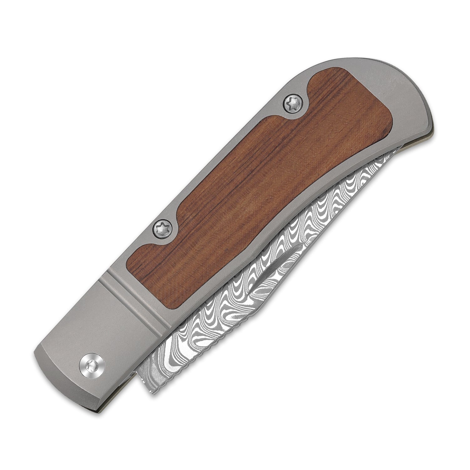 Trestle | Damascus | Titanium & Mkuruti Wood | KizerV™ 3761A2