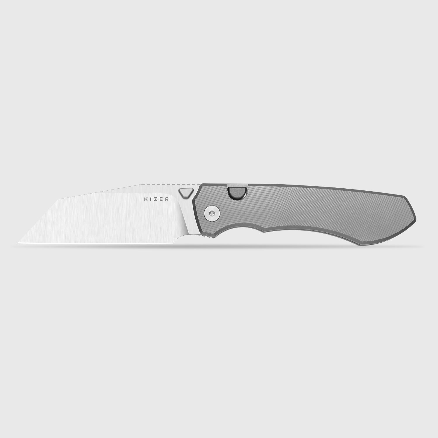 Exclusive Kizer Wharning Folding Knife Textured Titanium Handle Satin Elmax Sheepsfoot Ki3738E1
