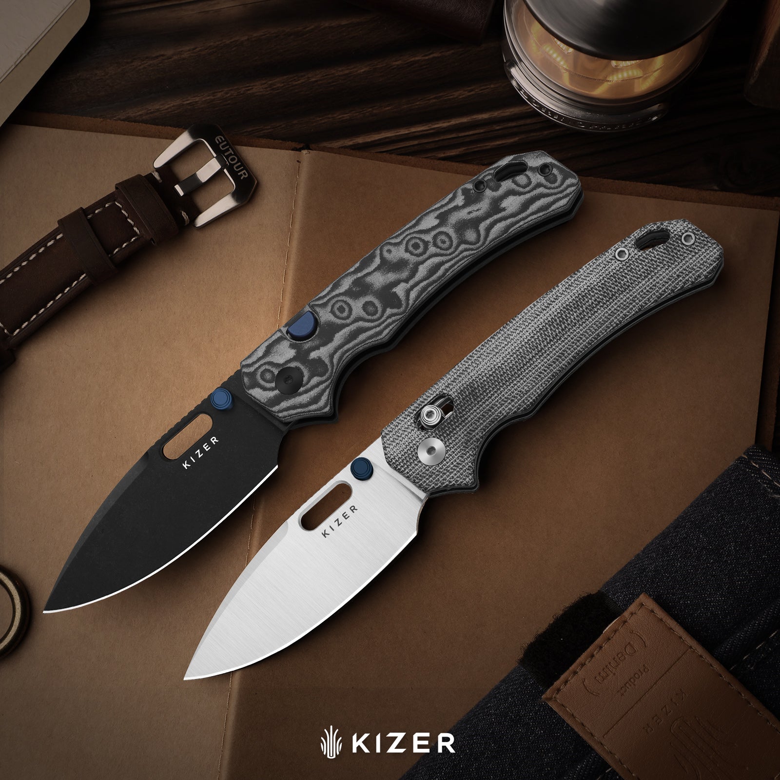Outposter | Kizer Button Liner Lock™ | Norplex UltreX™ Micarta | Nitro-V + Satin | KizerV™ 3802BDA1