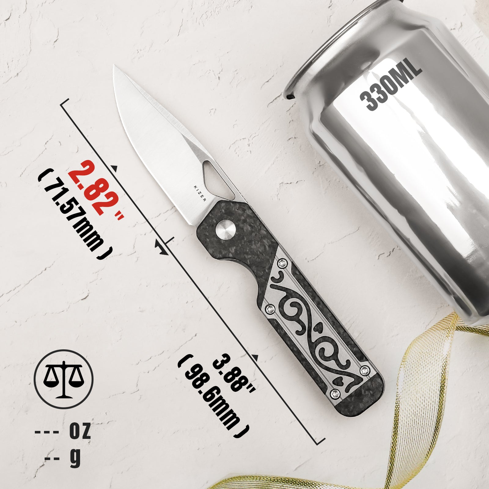 Mini Militaw® | S45VN | Titanium+Carbon Fiber | KizerB™ 3634SA4