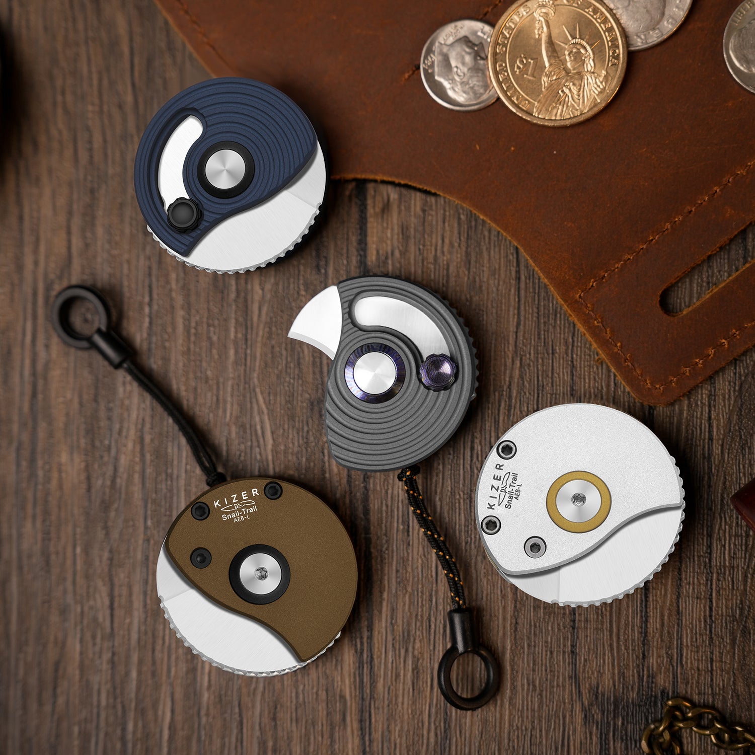 Snail-Trail | 5th Pocket Coin Knife | Detent Slip Joint | AEB-L | Matte Navy Blue Aluminum Handle | Flat Grind | KizerV™ 2757A2