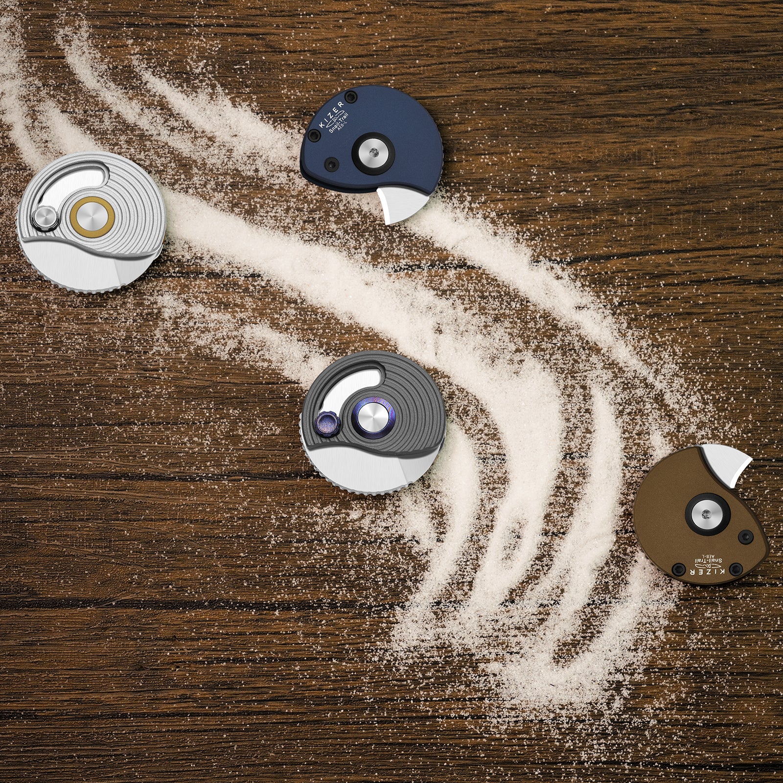 Snail-Trail | 5th Pocket Coin Knife | Detent Slip Joint | AEB-L | Matte Navy Blue Aluminum Handle | Flat Grind | KizerV™ 2757A2