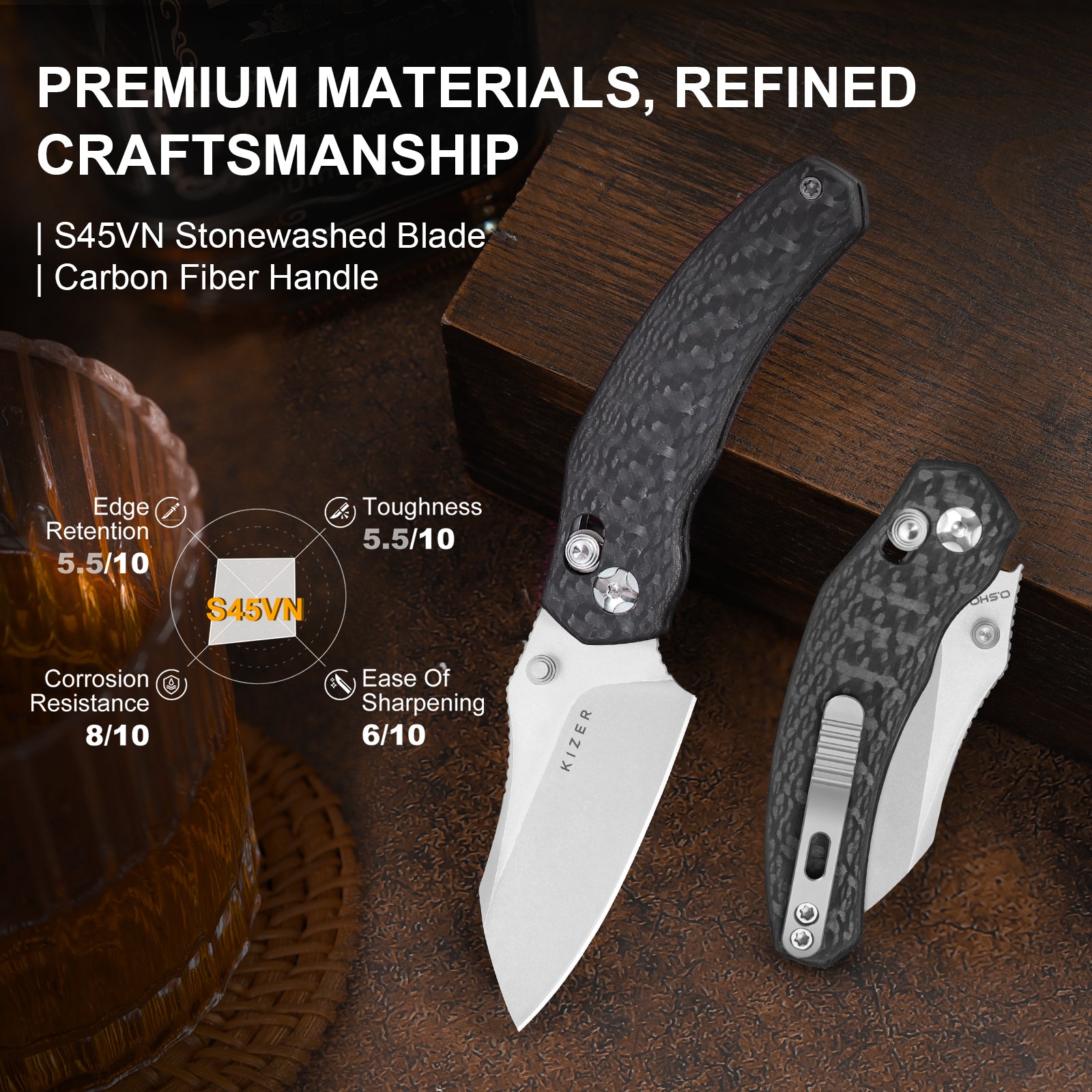 Mini Bulldog | S45VN | Carbon Fiber | KizerB™ 3672SA3